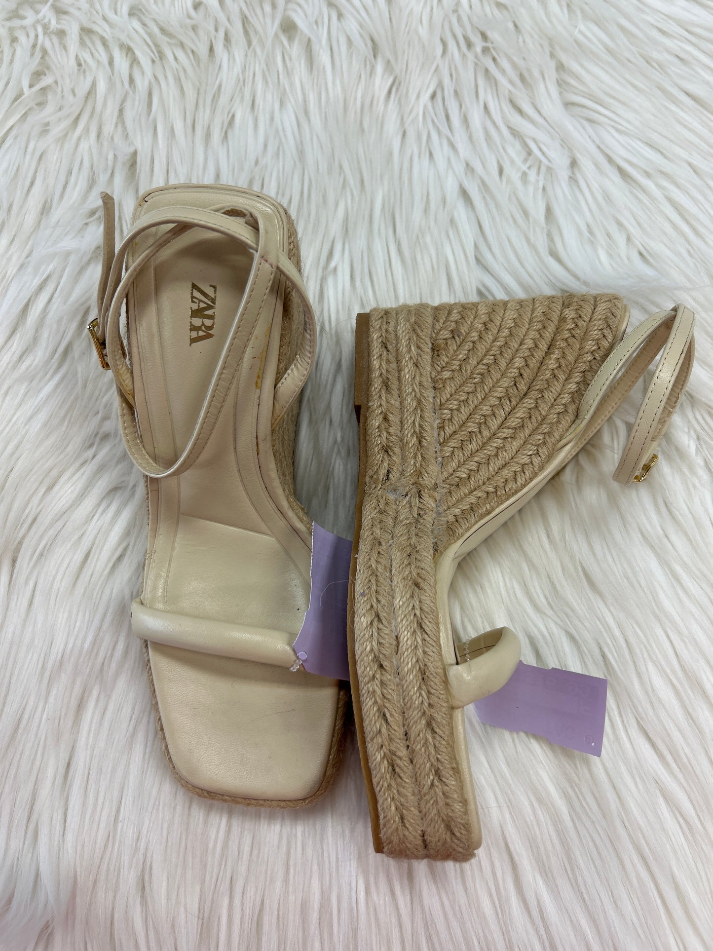 Sandals Heels Block By Zara In Cream, Size:6.5