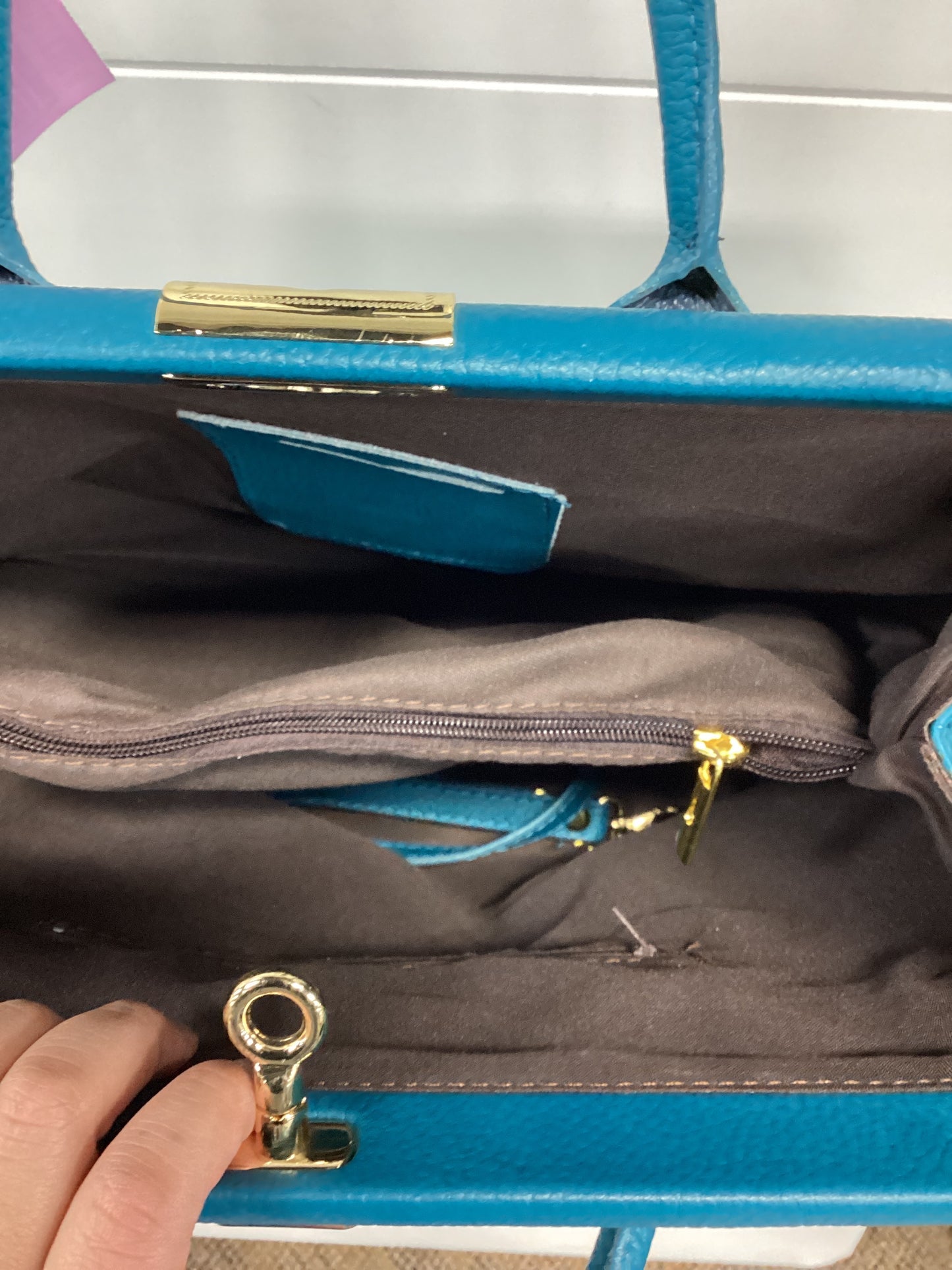 Handbag Leather By Cmc In Teal, Size:Large