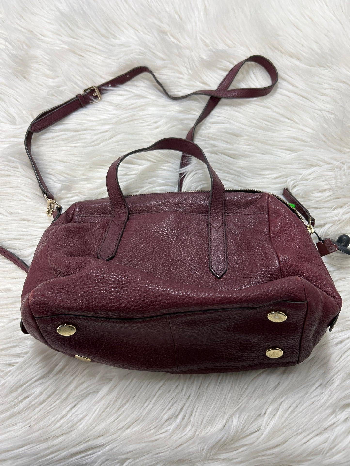 Handbag Leather By Fossil In Maroon, Size:Medium