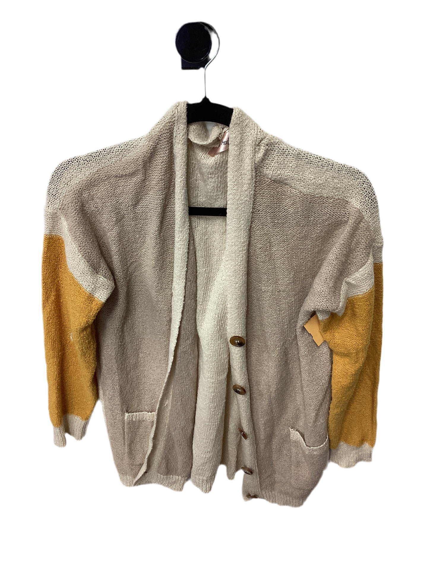 Sweater Cardigan By Cmc In Cream & Yellow, Size:M