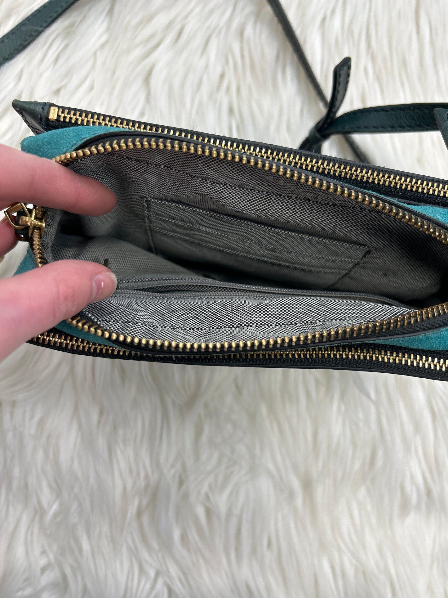 Handbag Leather By Fossil In Teal, Size:Small