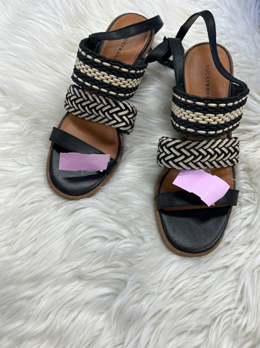 Sandals Heels Block By Lucky Brand In Black & White, Size:9.5