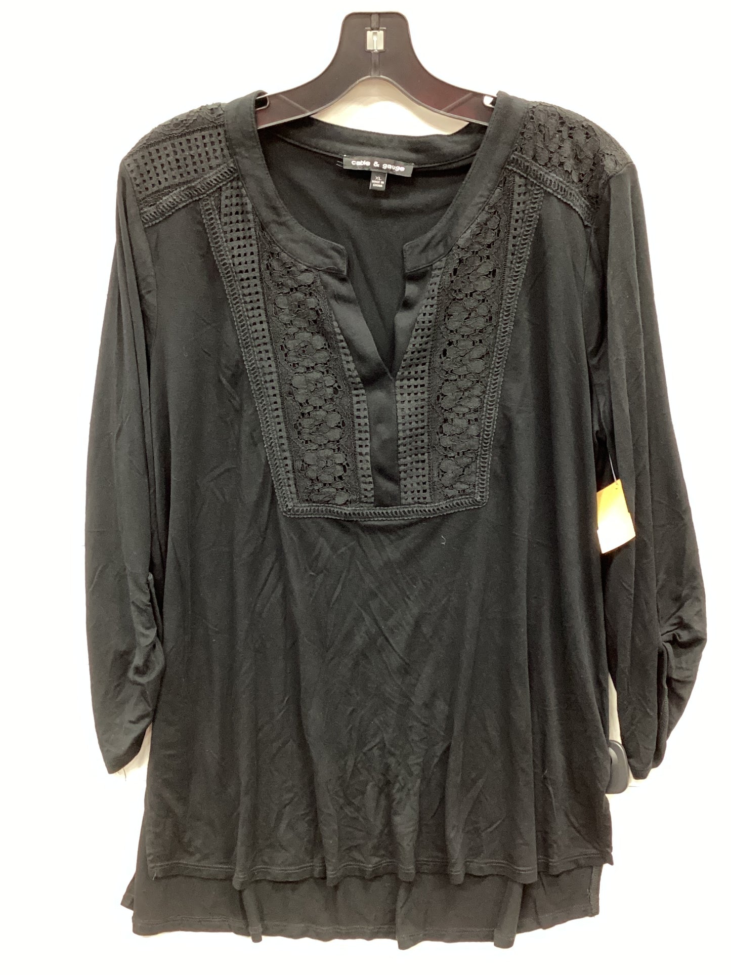 Top 3/4 Sleeve By Cable And Gauge In Black, Size:Xl