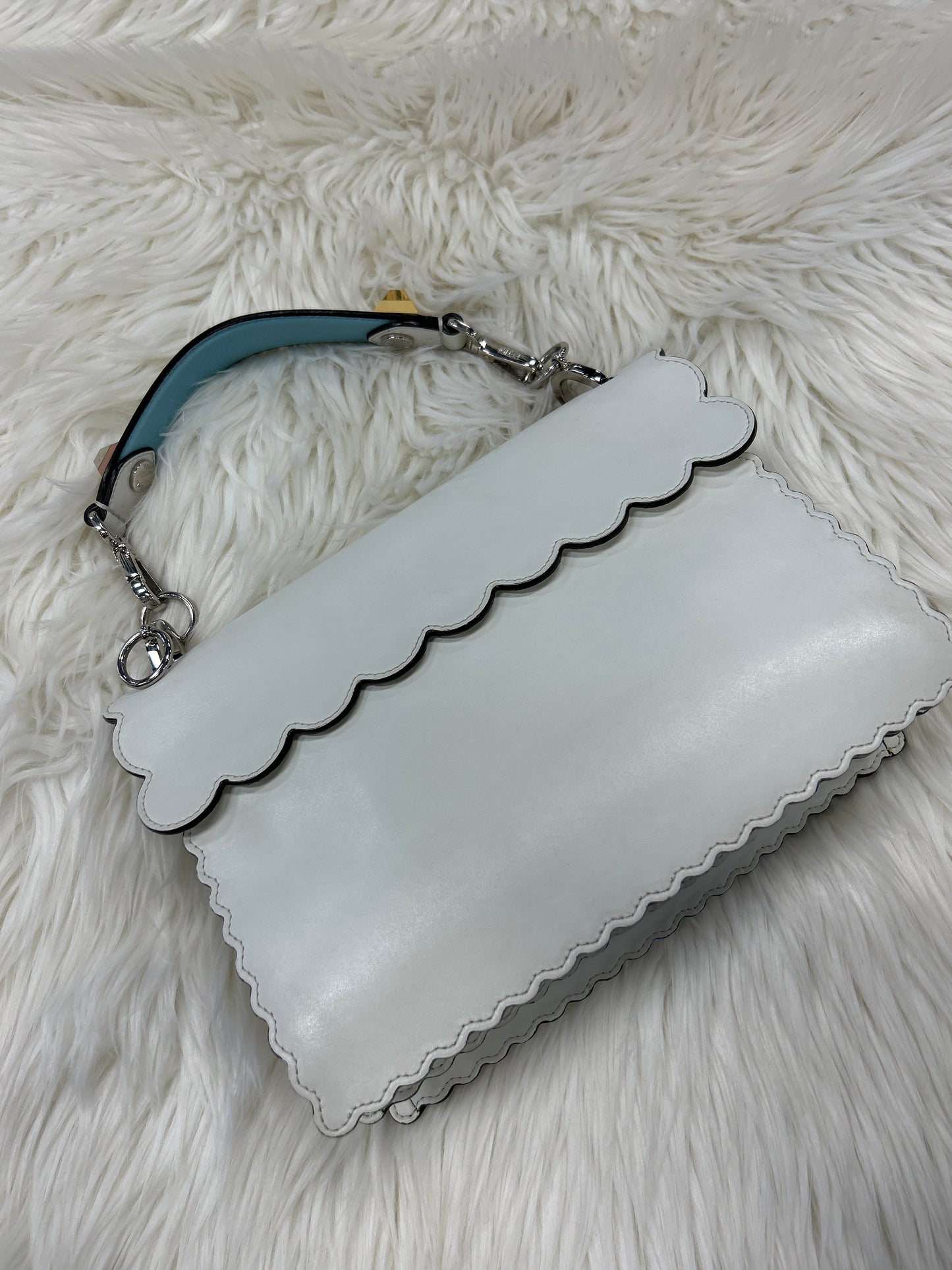 Handbag Luxury Designer By Fendi In Cream & Red, Size:Medium