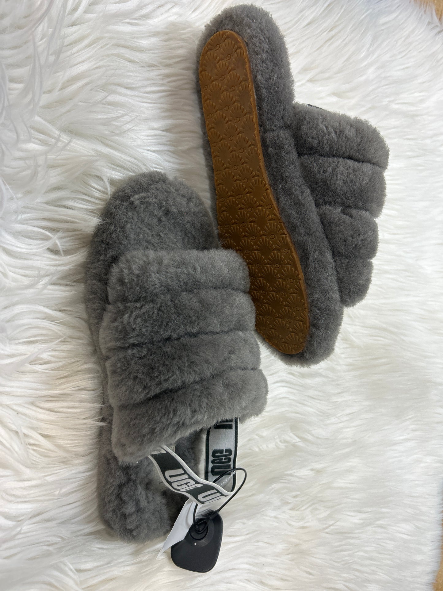 Slippers Designer By Ugg In Grey, Size:6