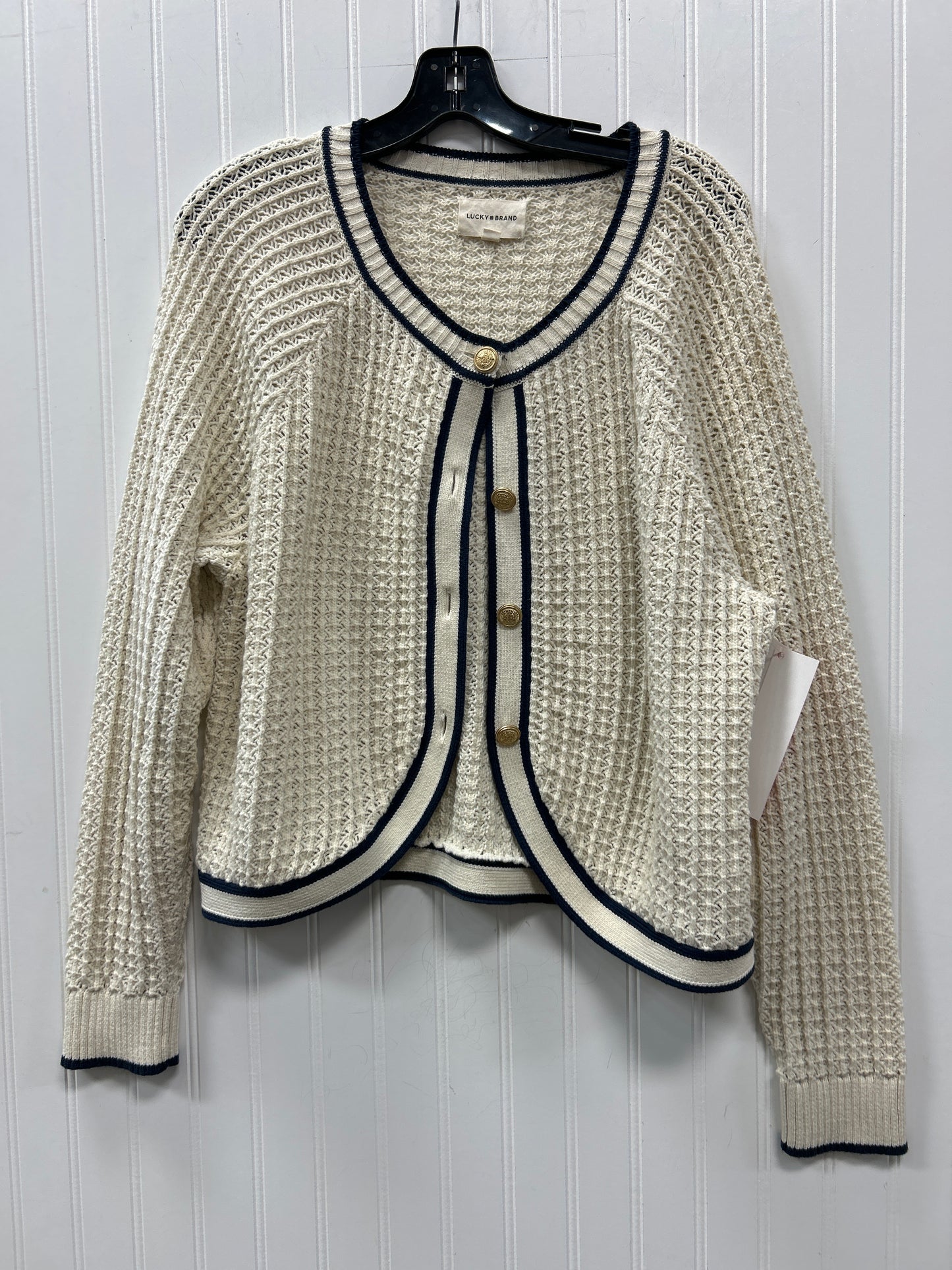 Sweater Cardigan By Lucky Brand In Black & Cream, Size:Xl