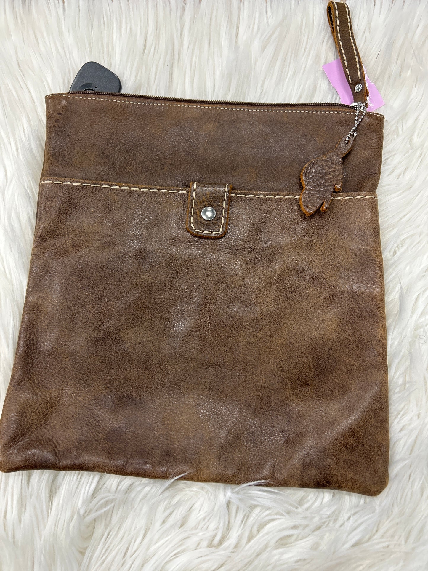 Clutch Leather By Roots In Brown, Size:Large