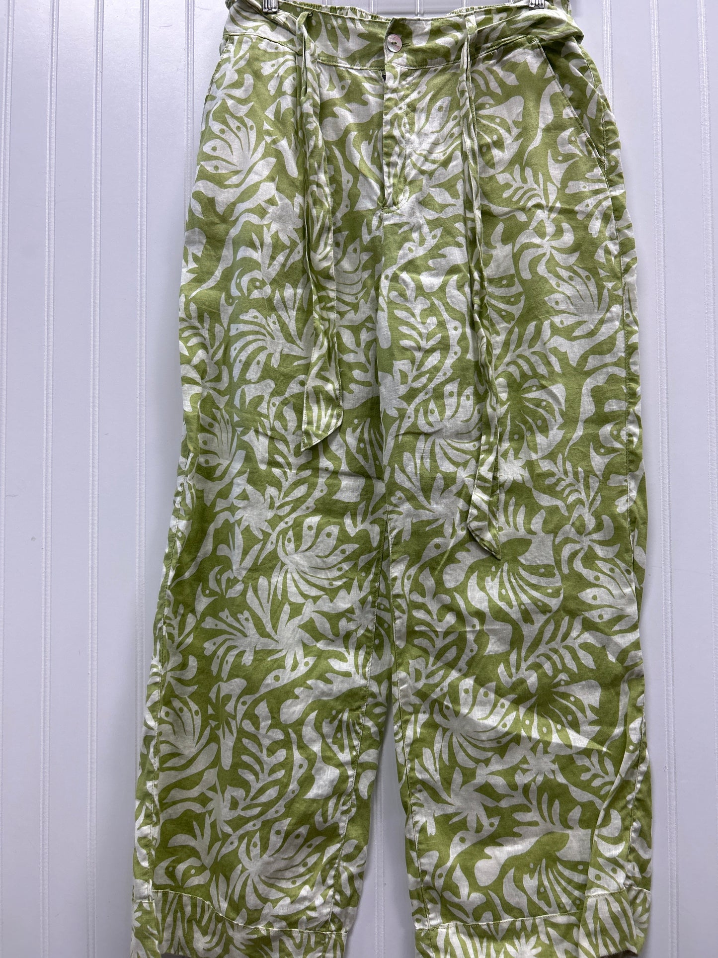 Pants Linen By Rachel Zoe In Green & White, Size:M