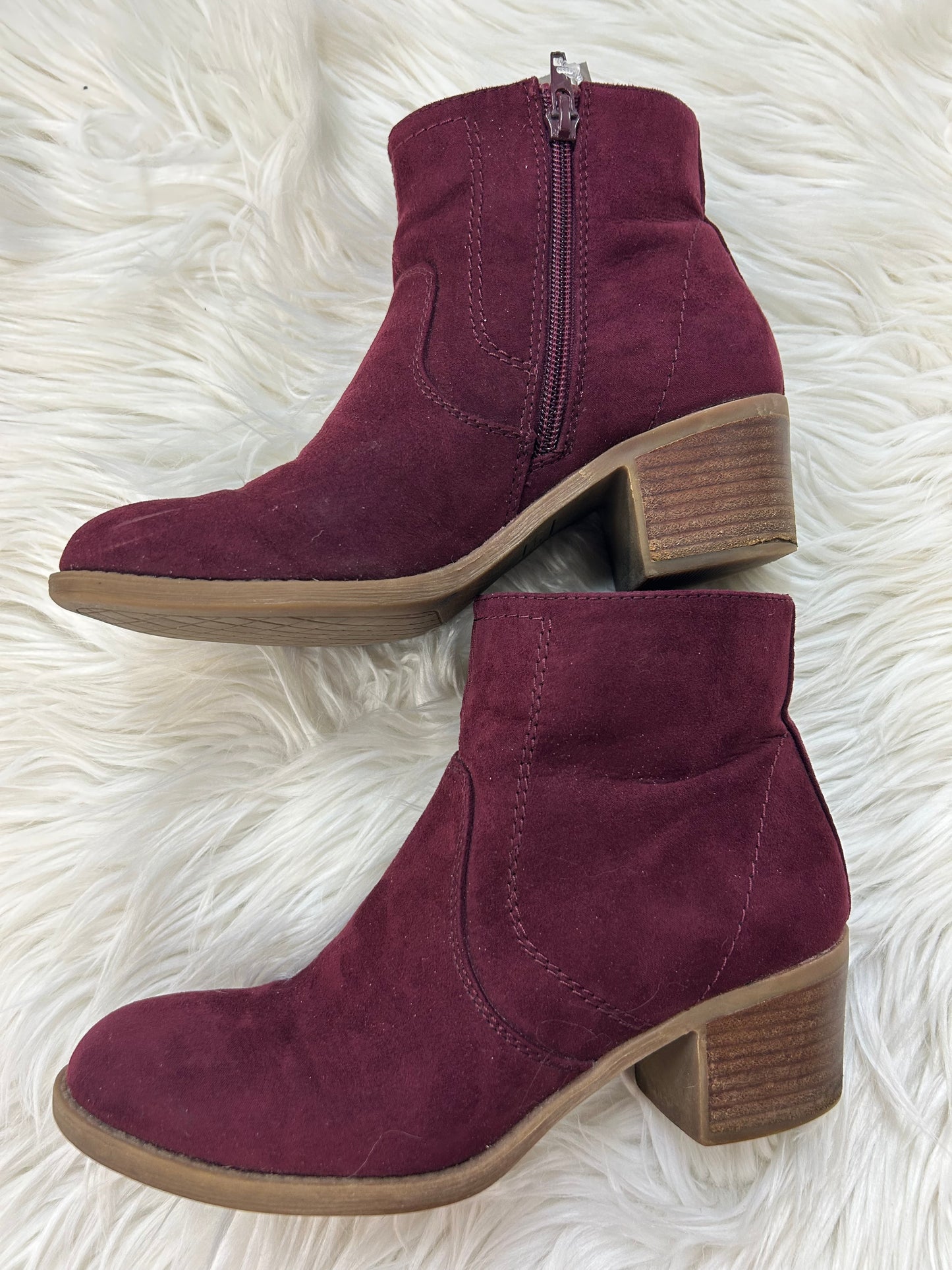 Boots Ankle Heels By Ruff Hewn In Maroon, Size:6.5