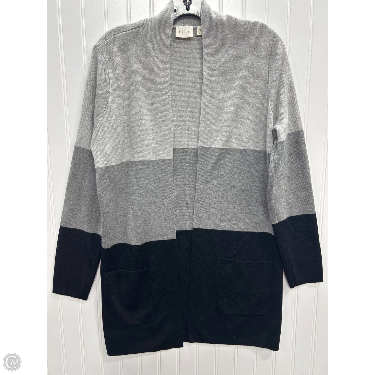 Sweater Cardigan By Cyrus In Black & Grey, Size: M
