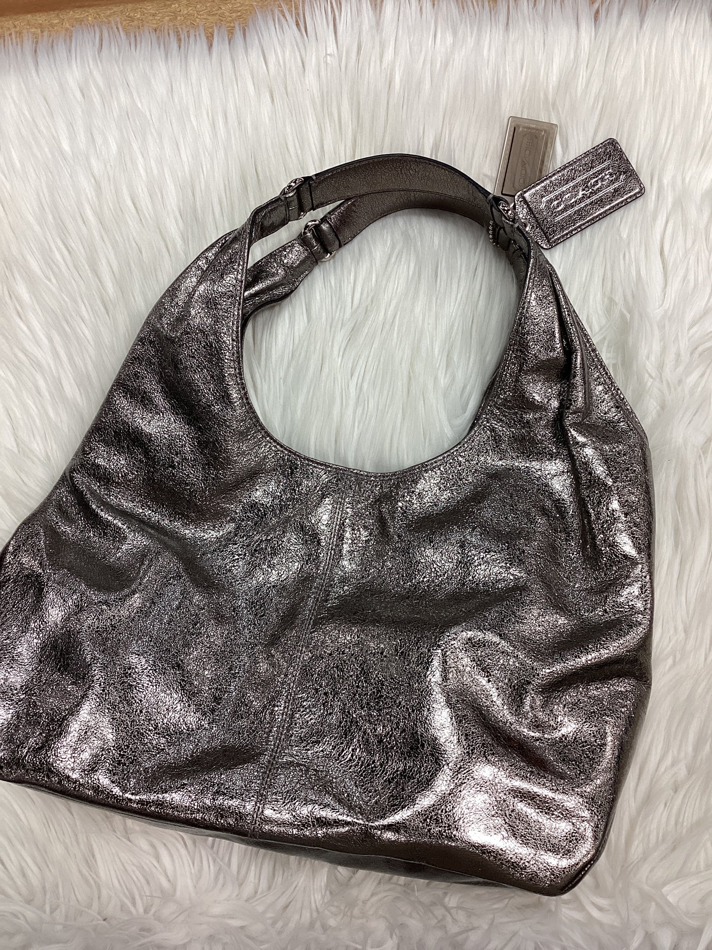 Handbag Designer By Coach In Silver, Size:Medium