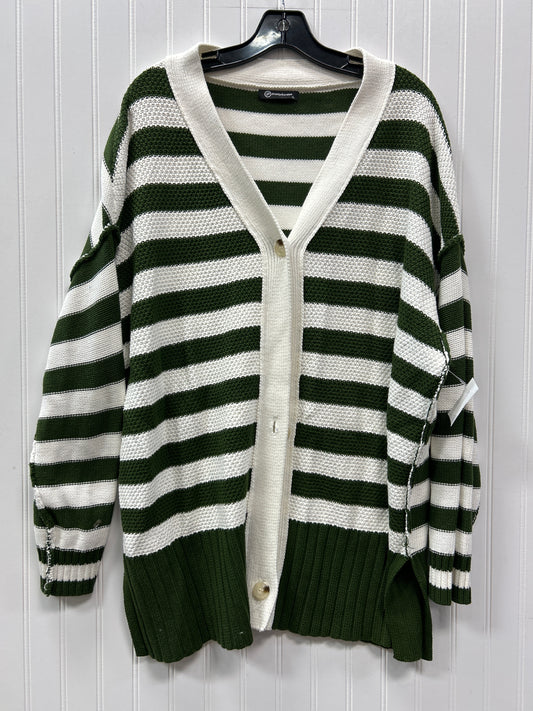 Sweater Cardigan By Prettygarden In Green & White, Size:Xl