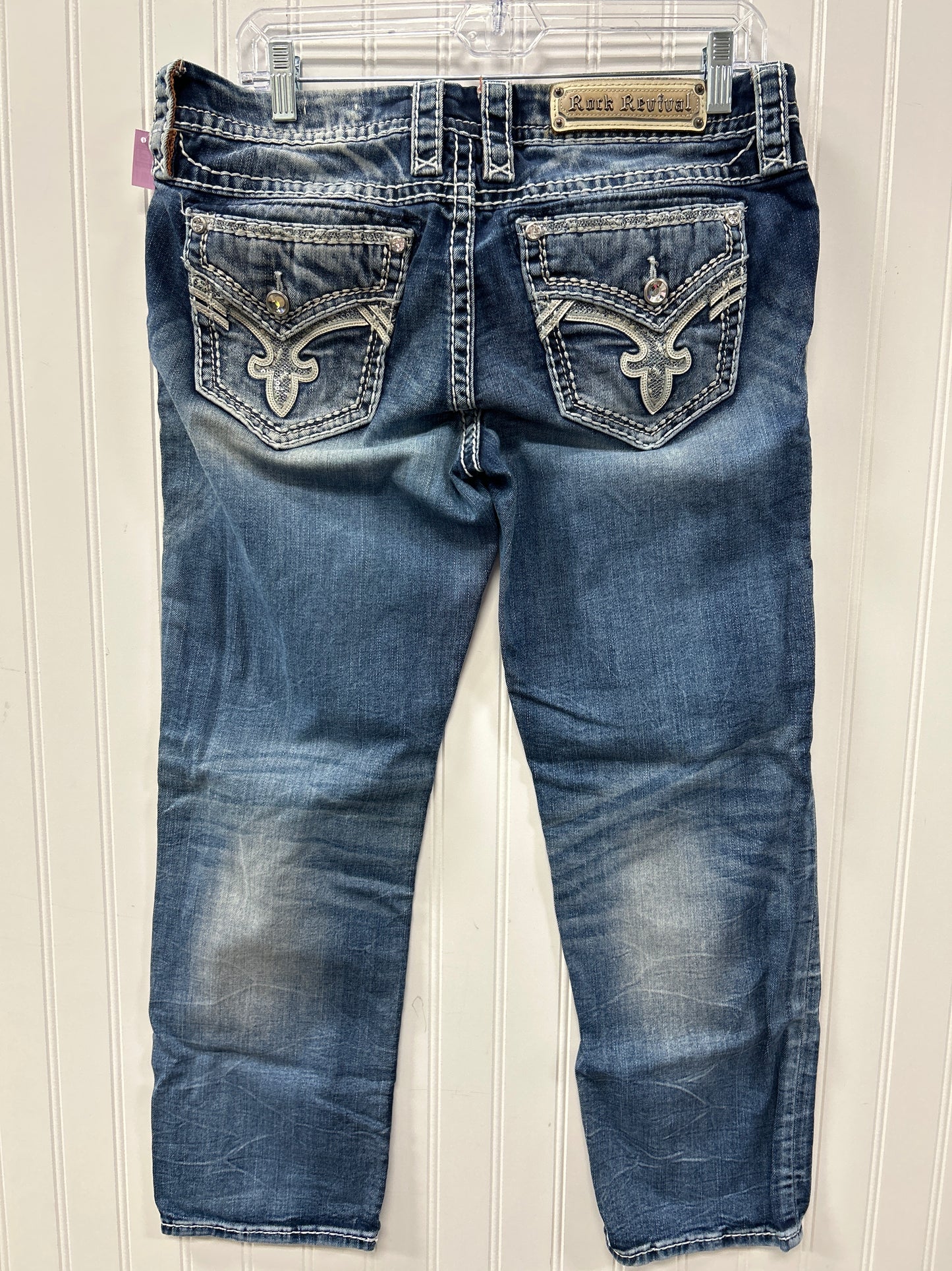 Jeans Cropped By Rock Revival In Blue Denim, Size:8