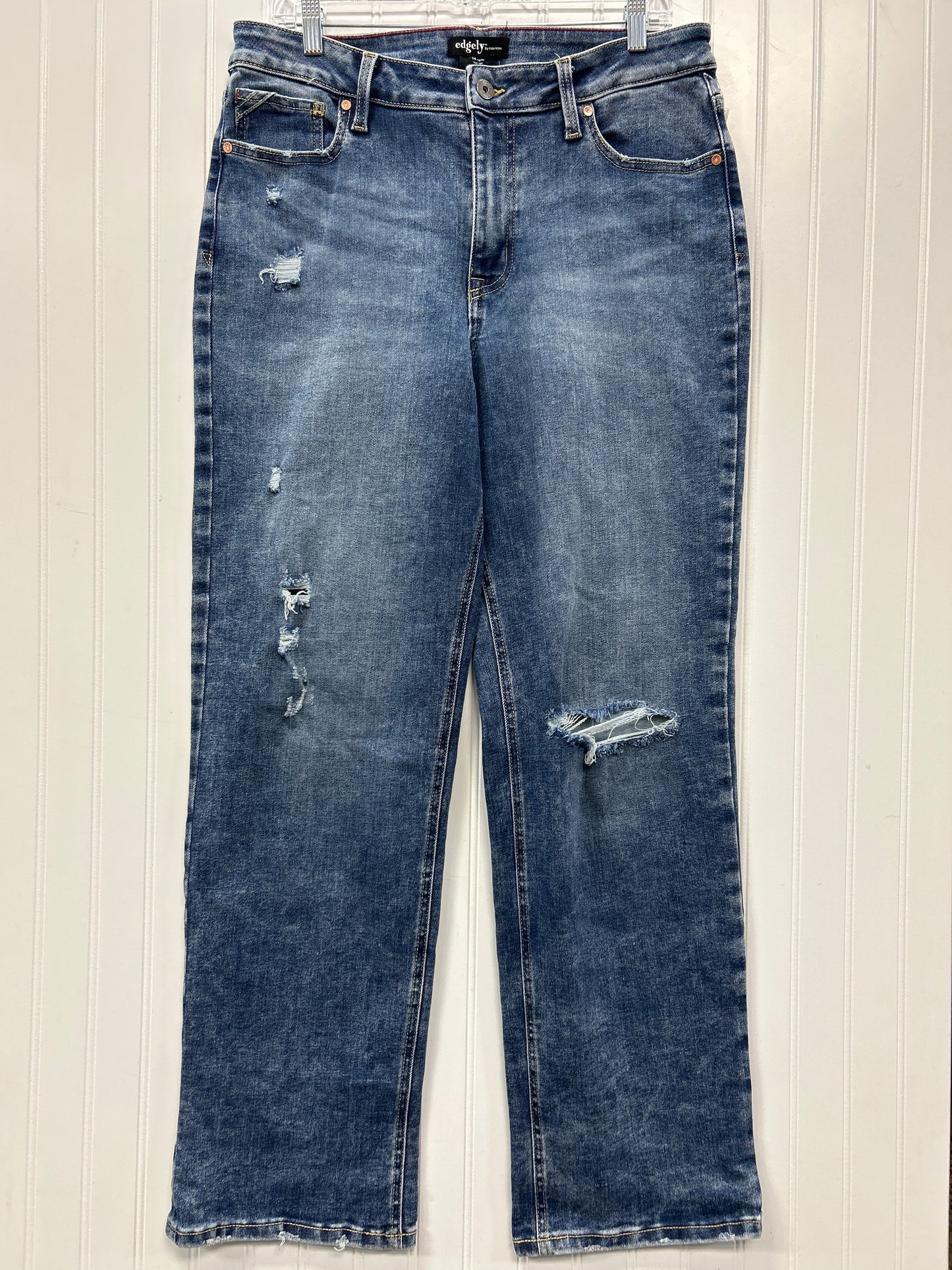 Jeans Straight By Edgely In Blue Denim, Size:14