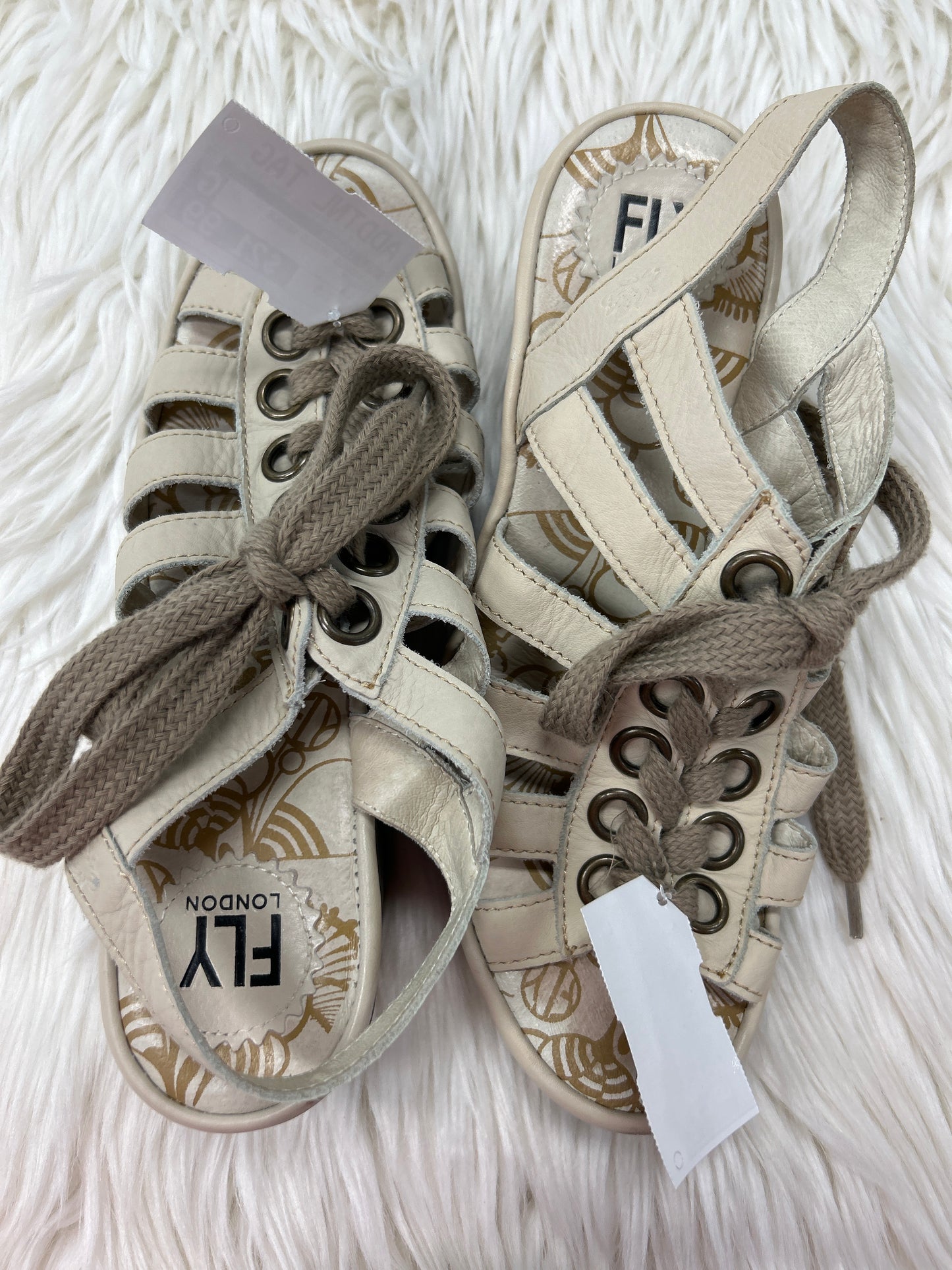 Sandals Heels Wedge By Fly London In Taupe, Size:7.5