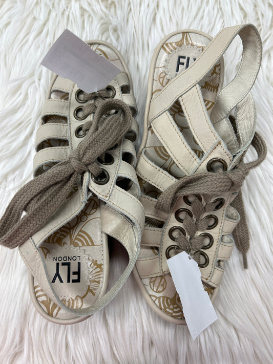 Sandals Heels Wedge By Fly London In Taupe, Size:7.5