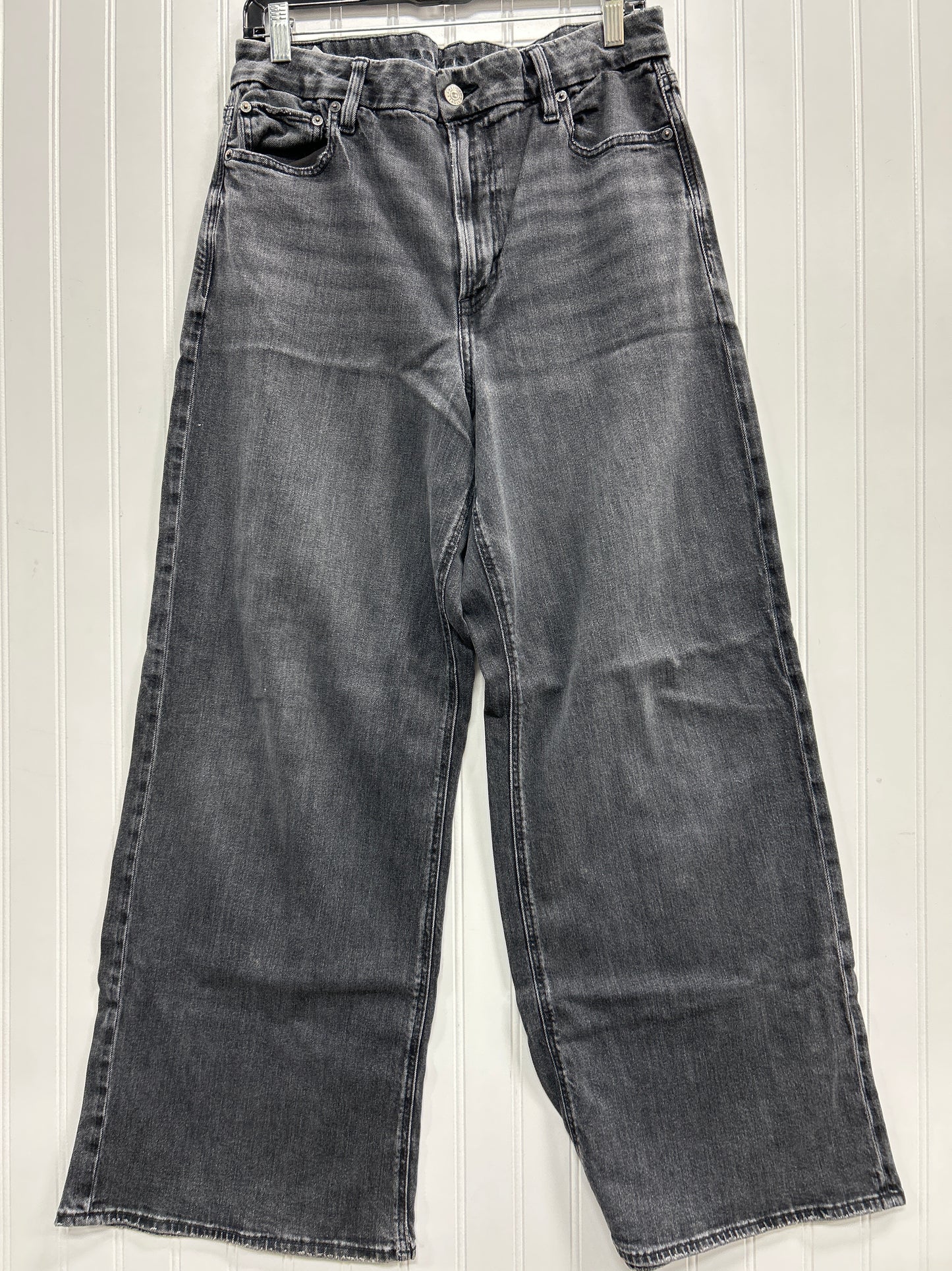 Jeans Wide Leg By American Eagle In Black Denim, Size:14