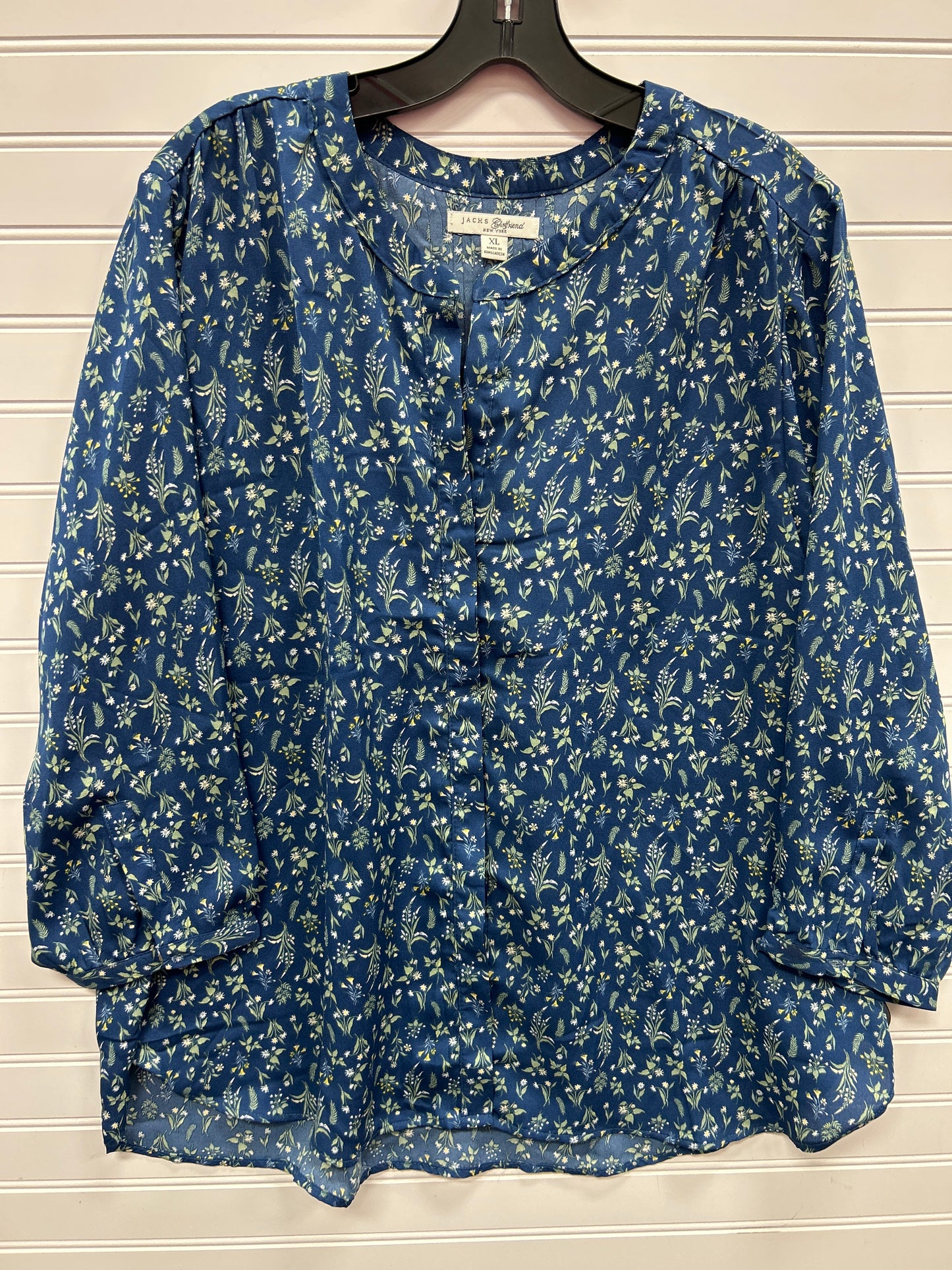 Blouse Ls By Jachs Girlfirend In Blue, Size:Xl