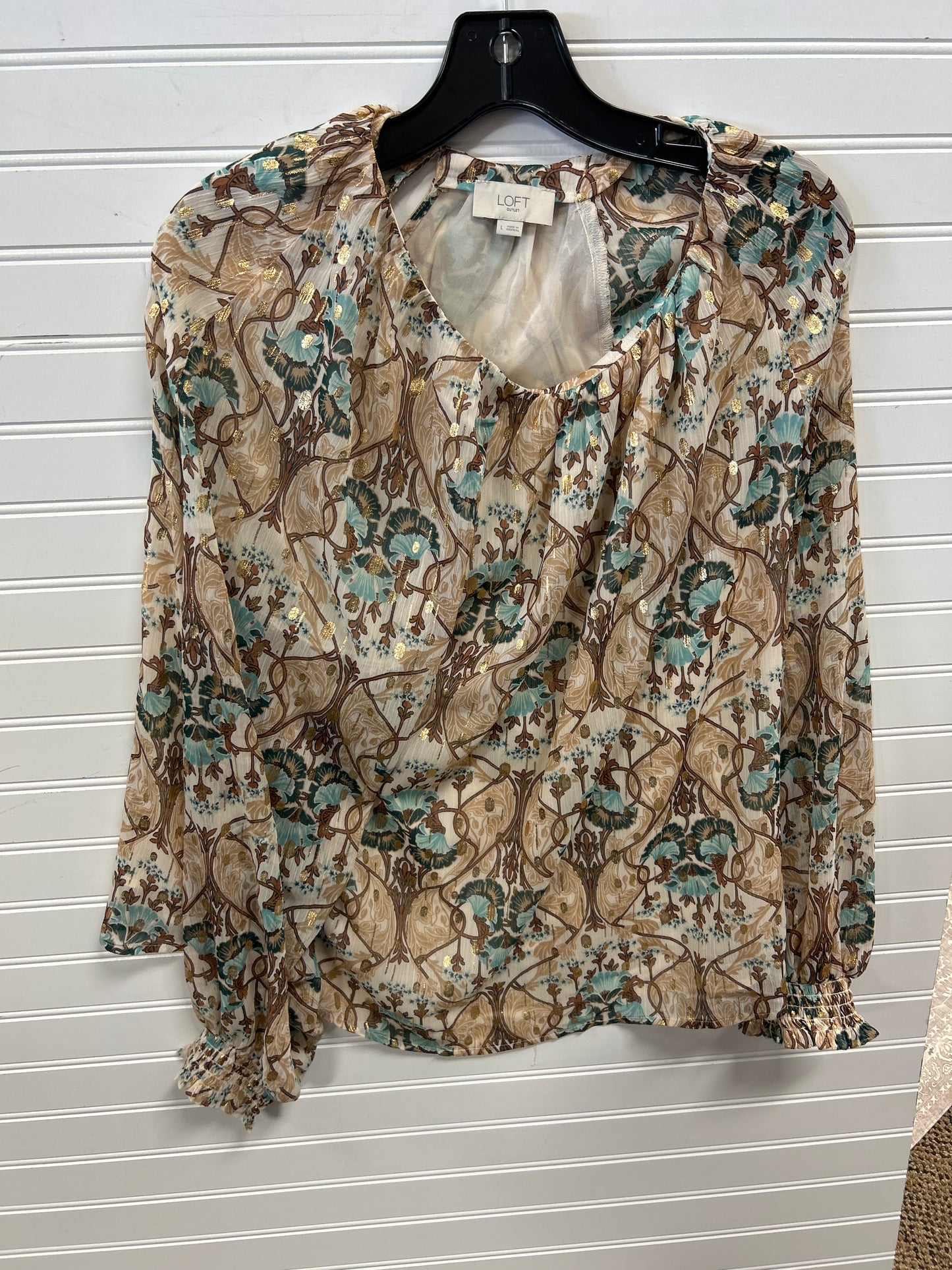 Top Ls By Loft In Cream & Tan, Size:L