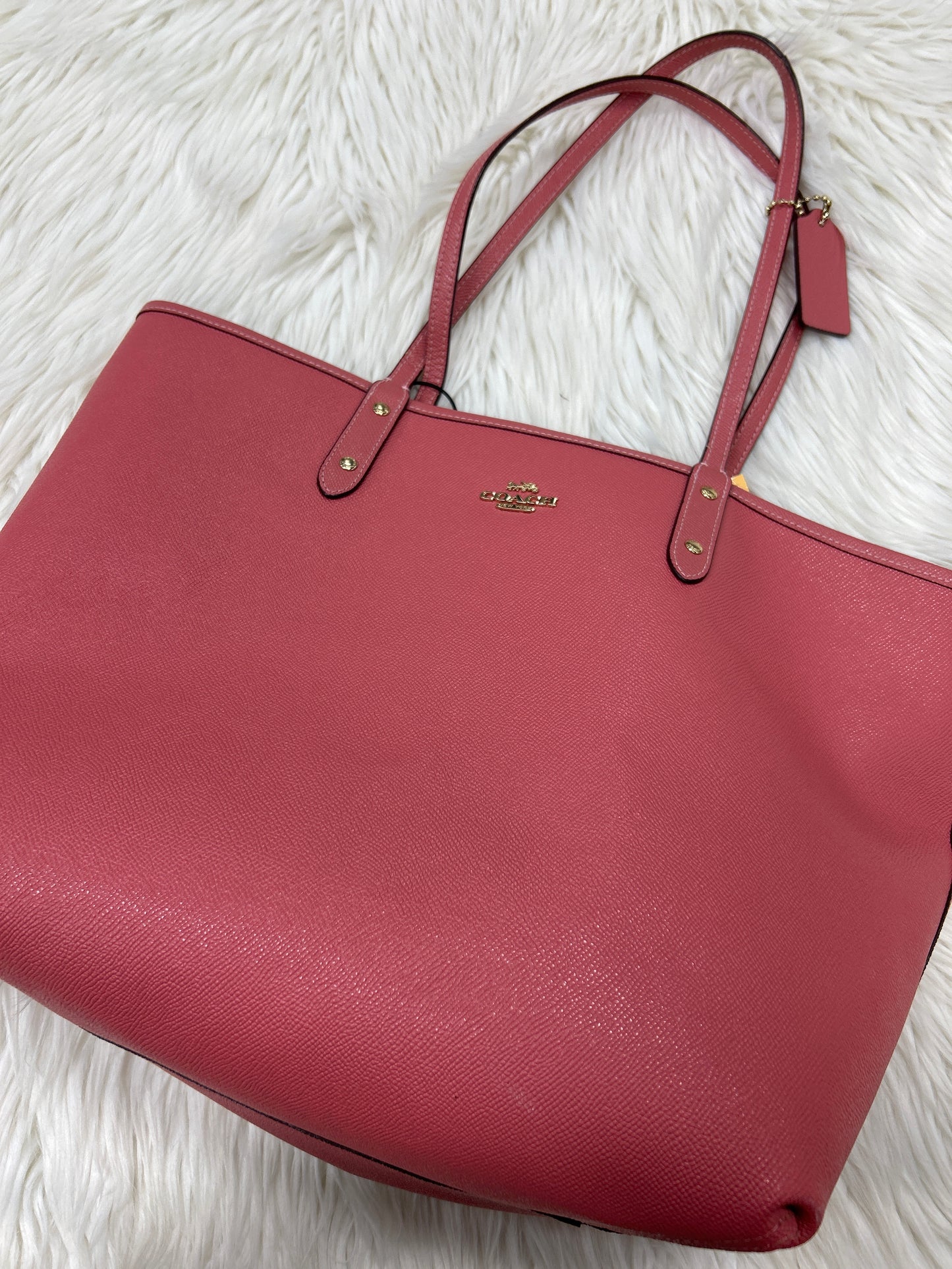 Handbag Designer By Coach In Pink & Tan, Size:Large