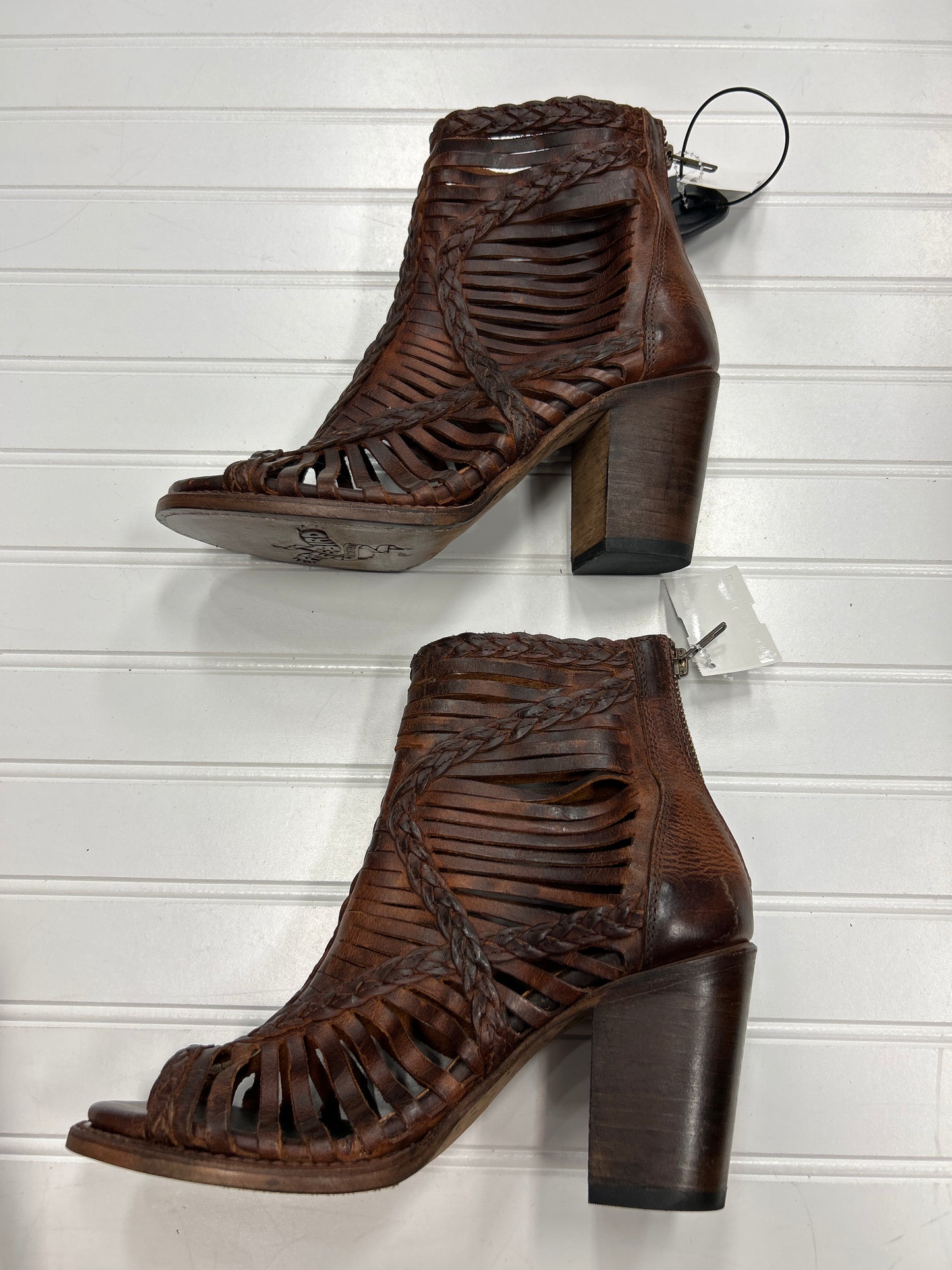 Sandals Heels Block By Freebird In Brown, Size:9
