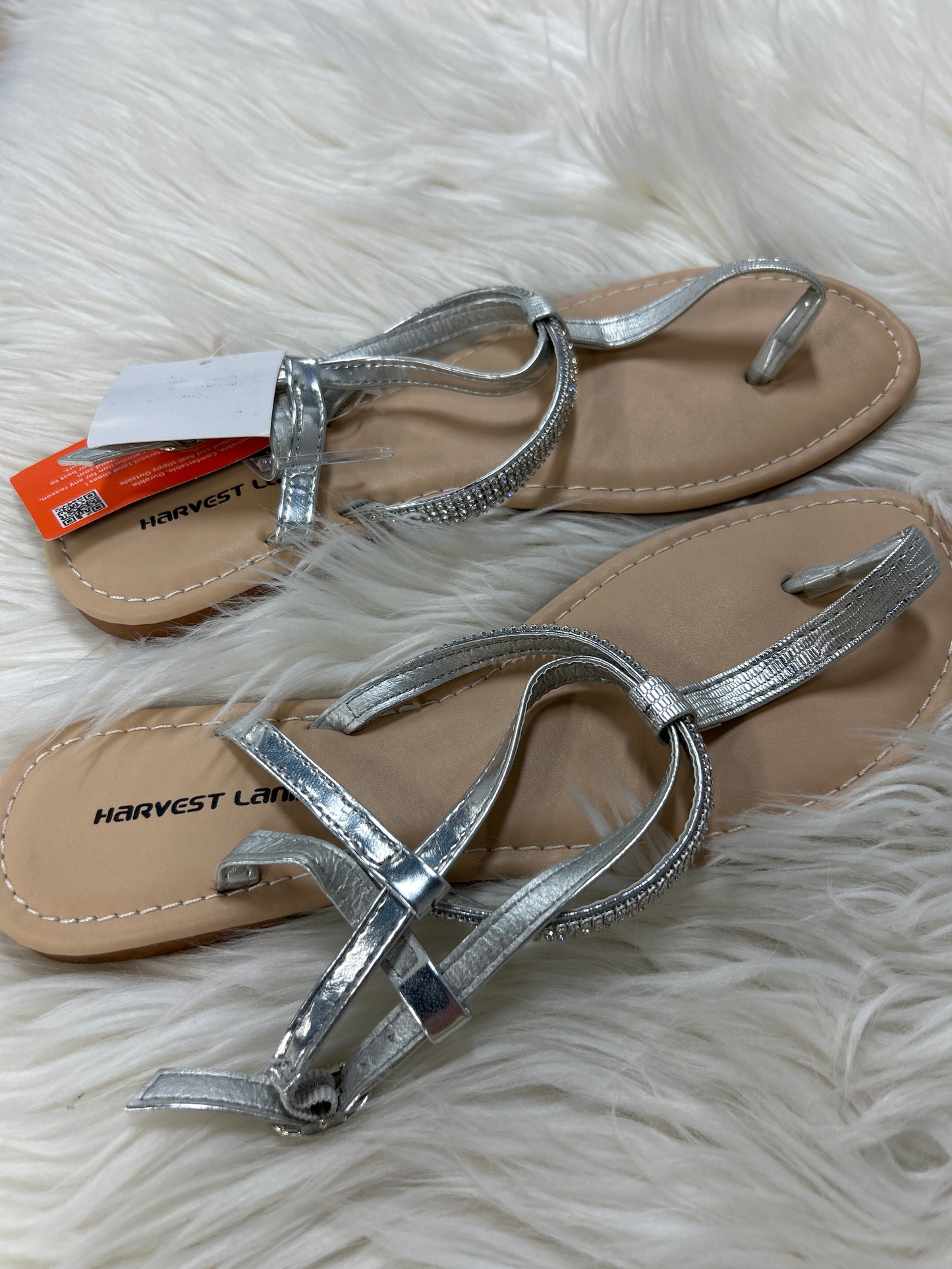 Sandals Flats By Clothes Mentor In Silver, Size:9