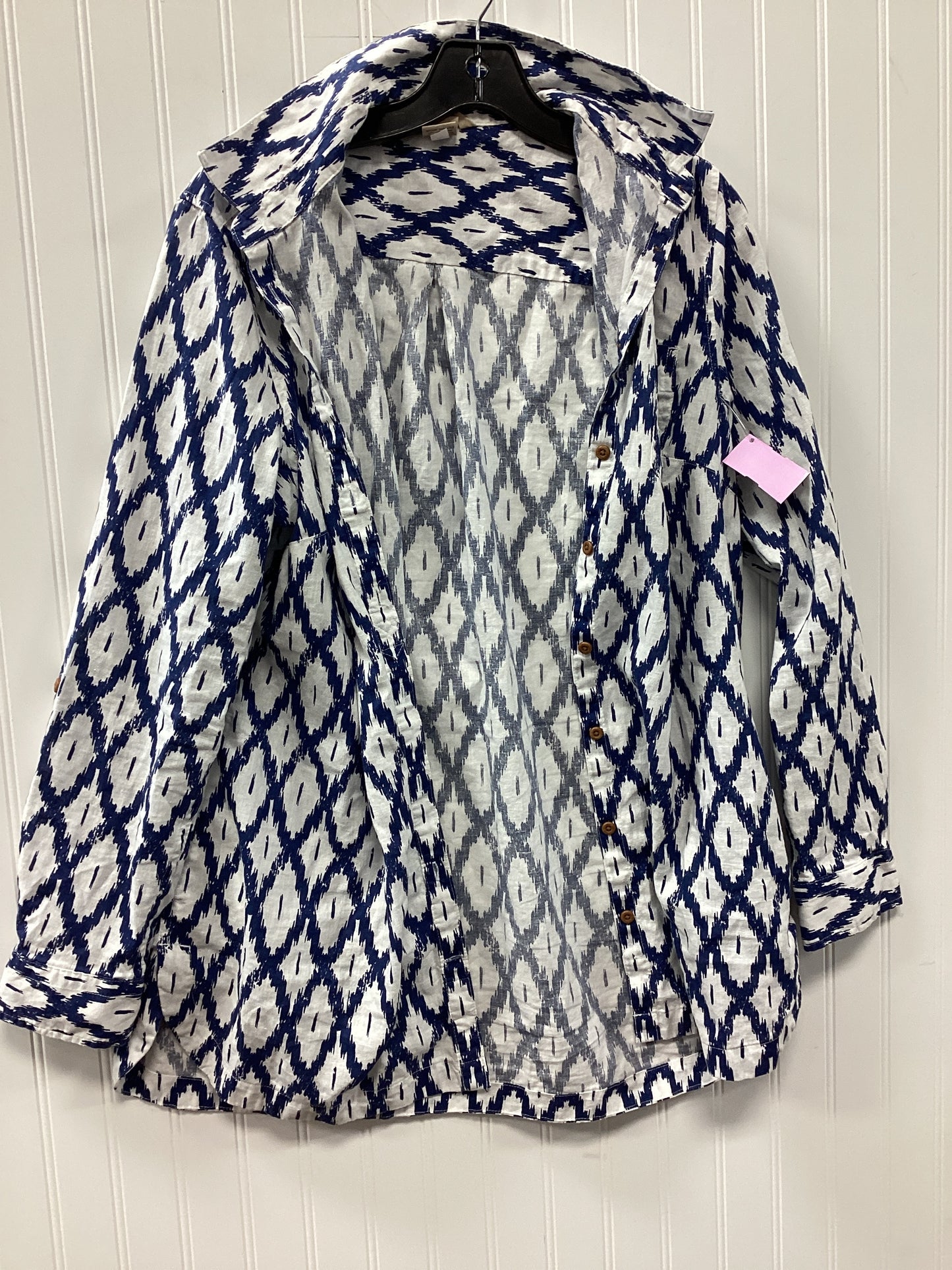 Tunic Ls By Duluth Trading In Blue & White, Size:L