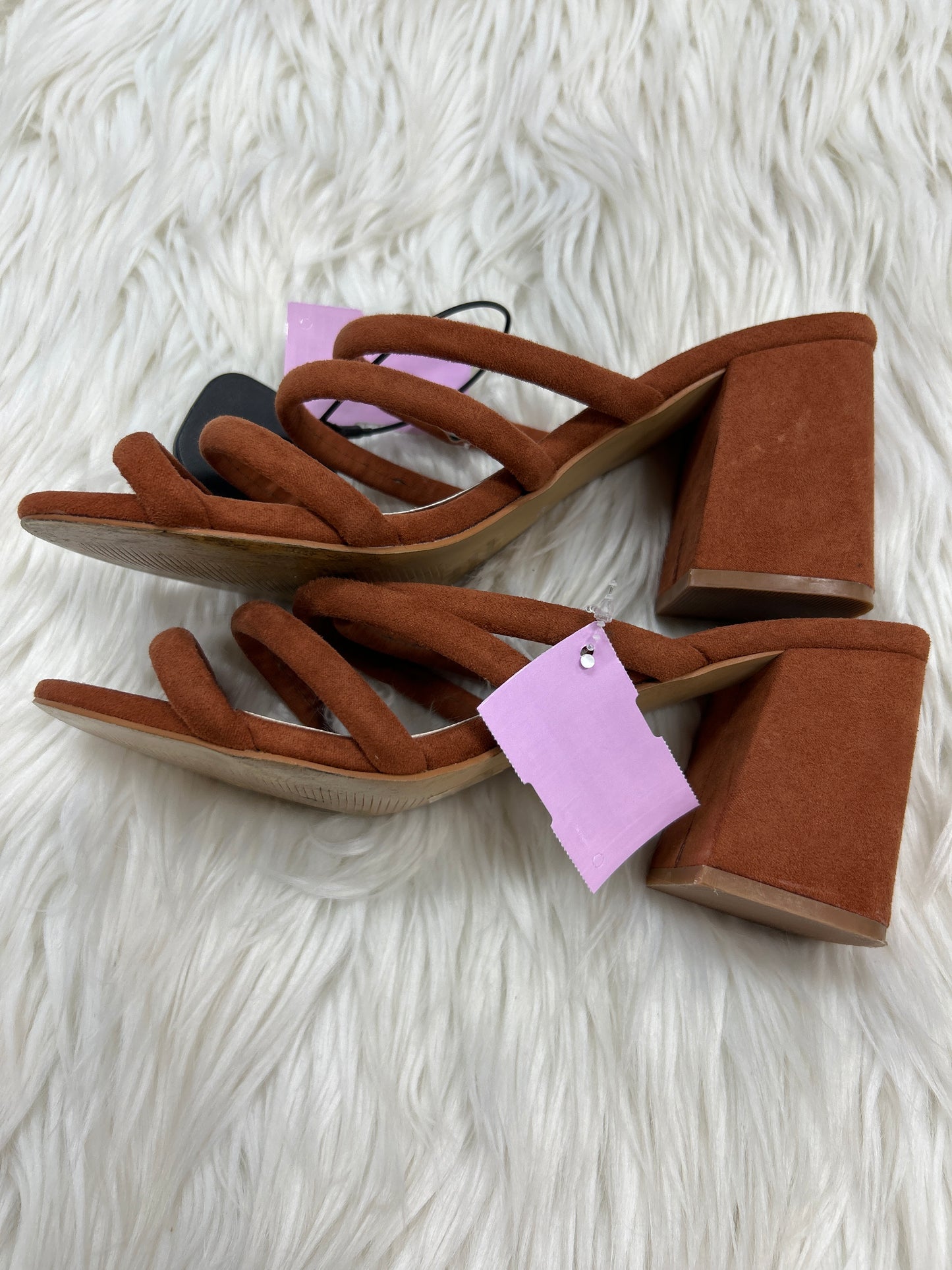 Sandals Heels Block By Clothes Mentor In Brown, Size:7.5