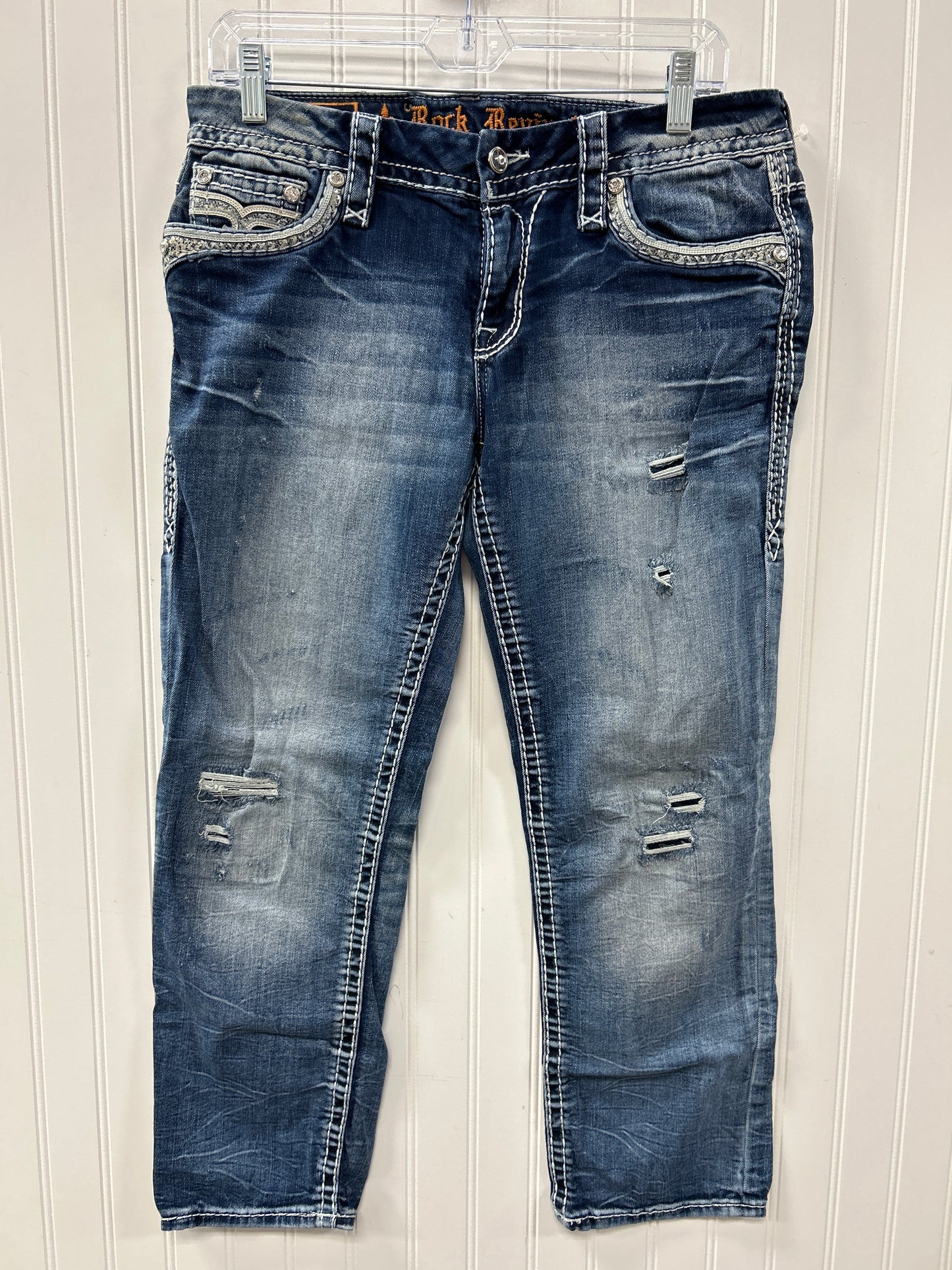 Jeans Cropped By Rock Revival In Blue Denim, Size:8