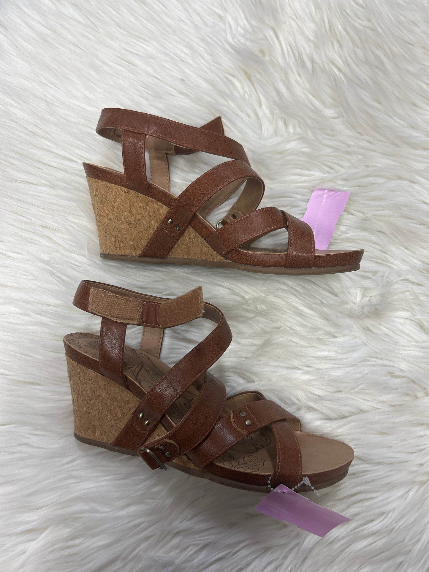 Sandals Heels Wedge By Mootsies Tootsies In Tan, Size:7.5