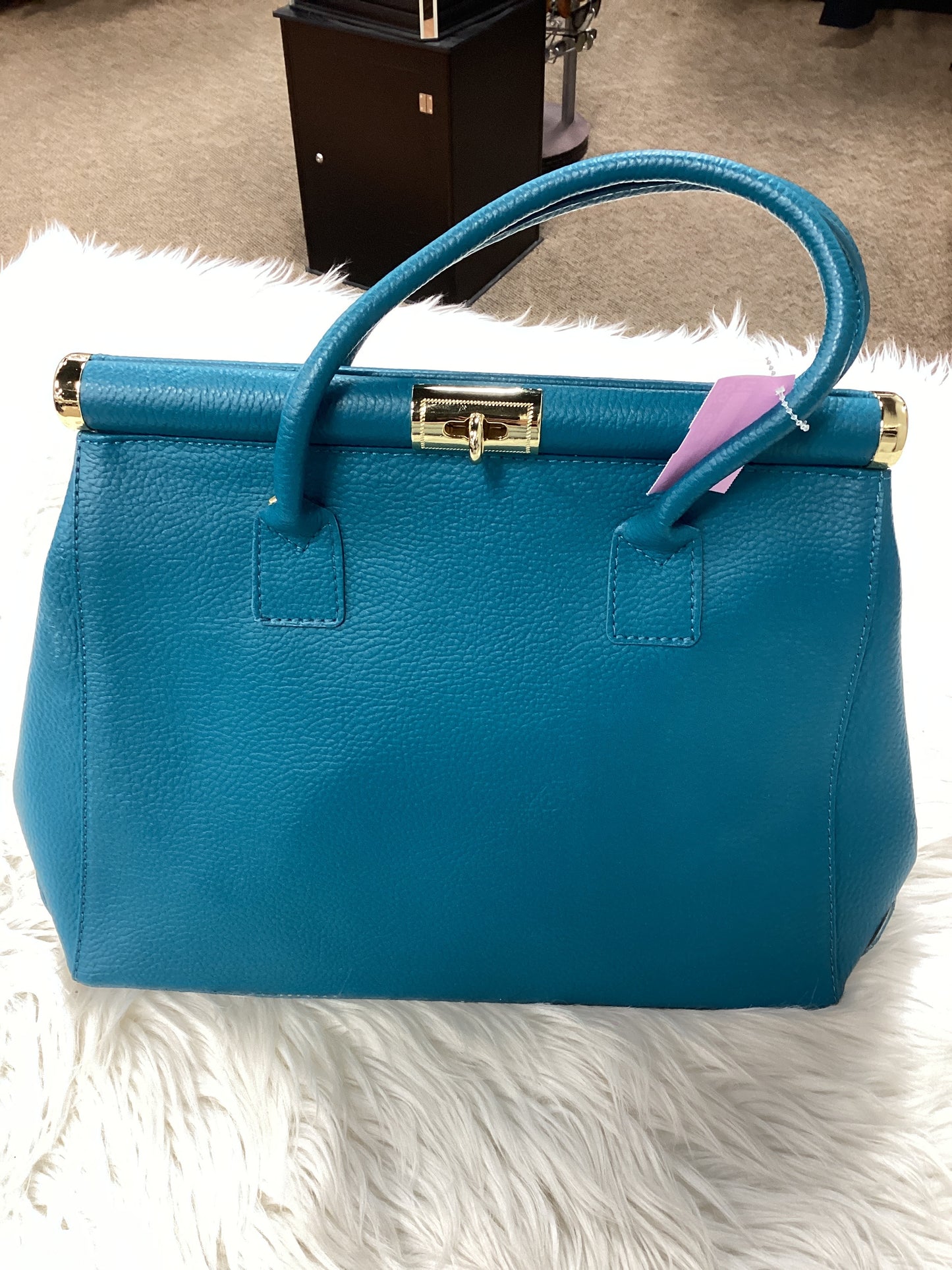 Handbag Leather By Cmc In Teal, Size:Large