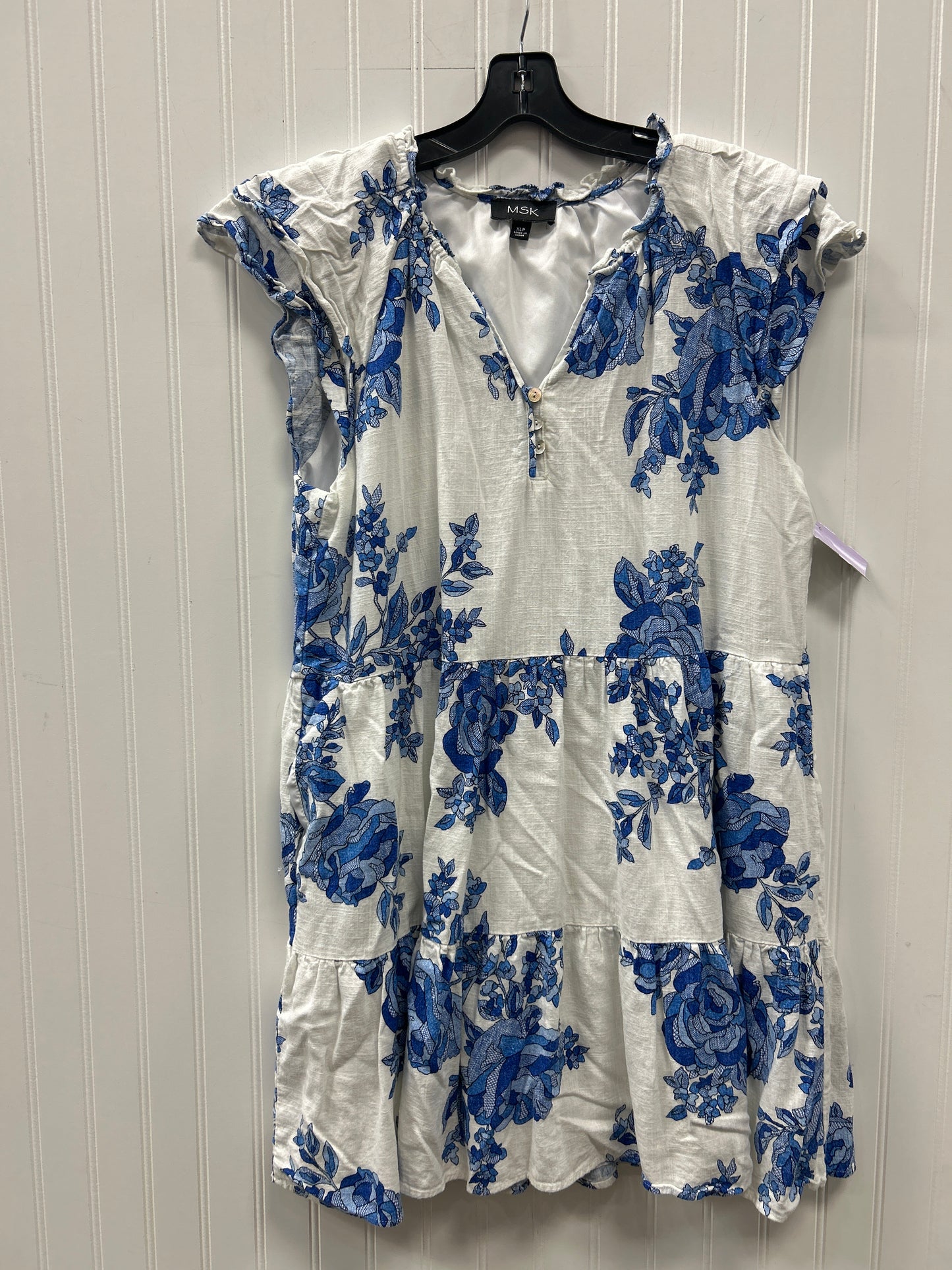 Dress Casual Midi By Msk In Blue & White, Size:Xl