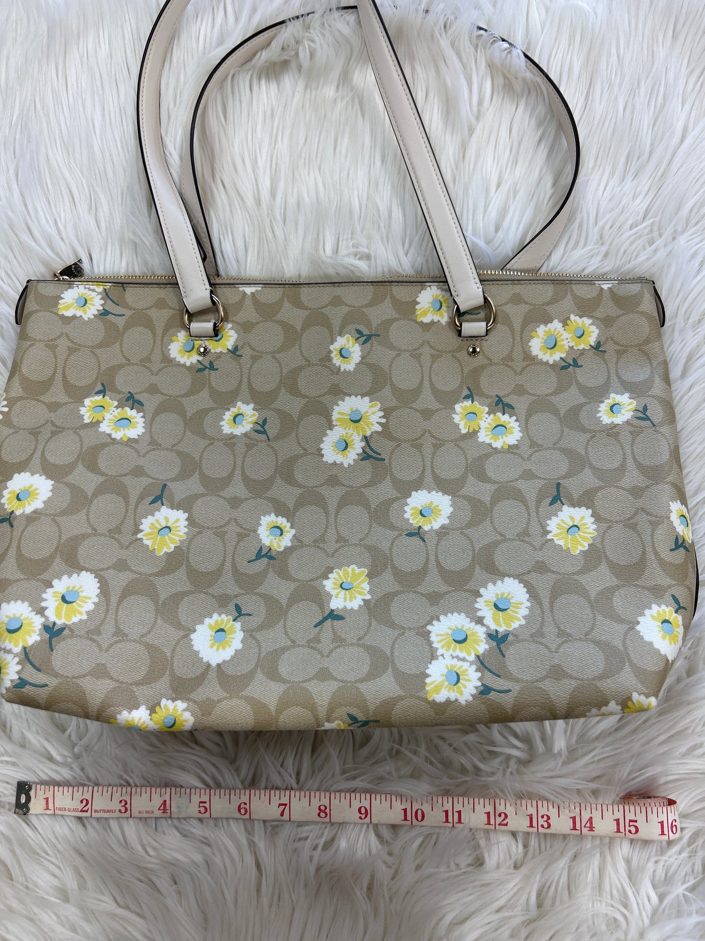 Handbag Designer By Coach In Tan & Yellow, Size:Large