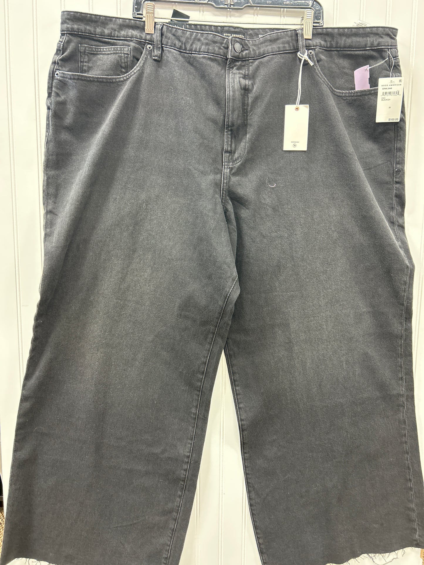 Jeans Wide Leg By Good American In Black Denim, Size:22