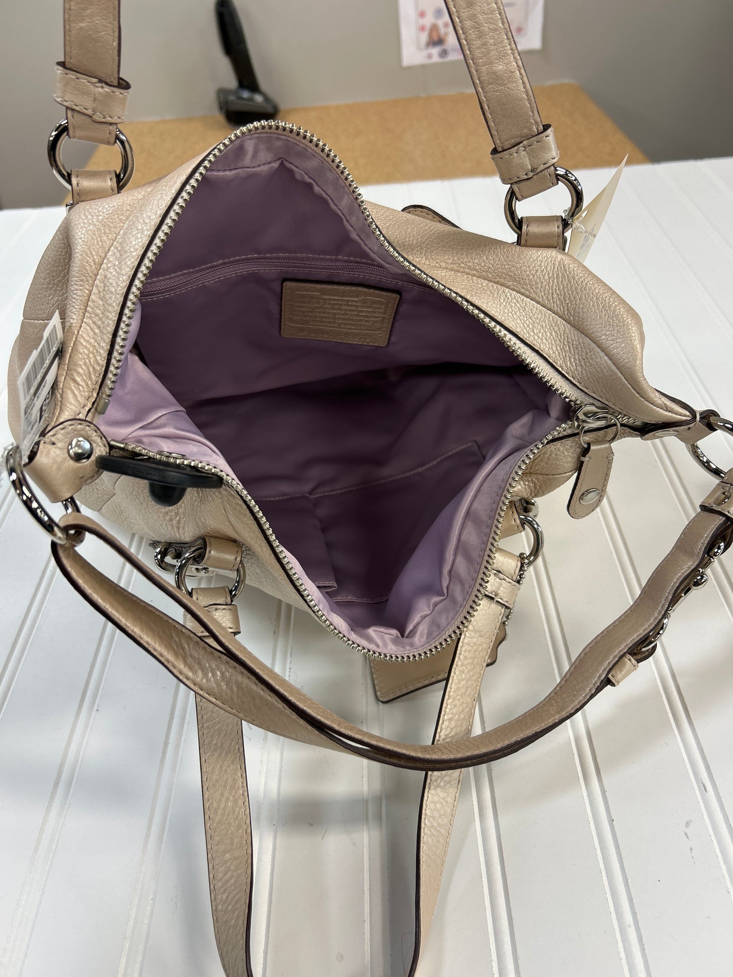 Handbag Designer By Coach In Cream, Size:Large