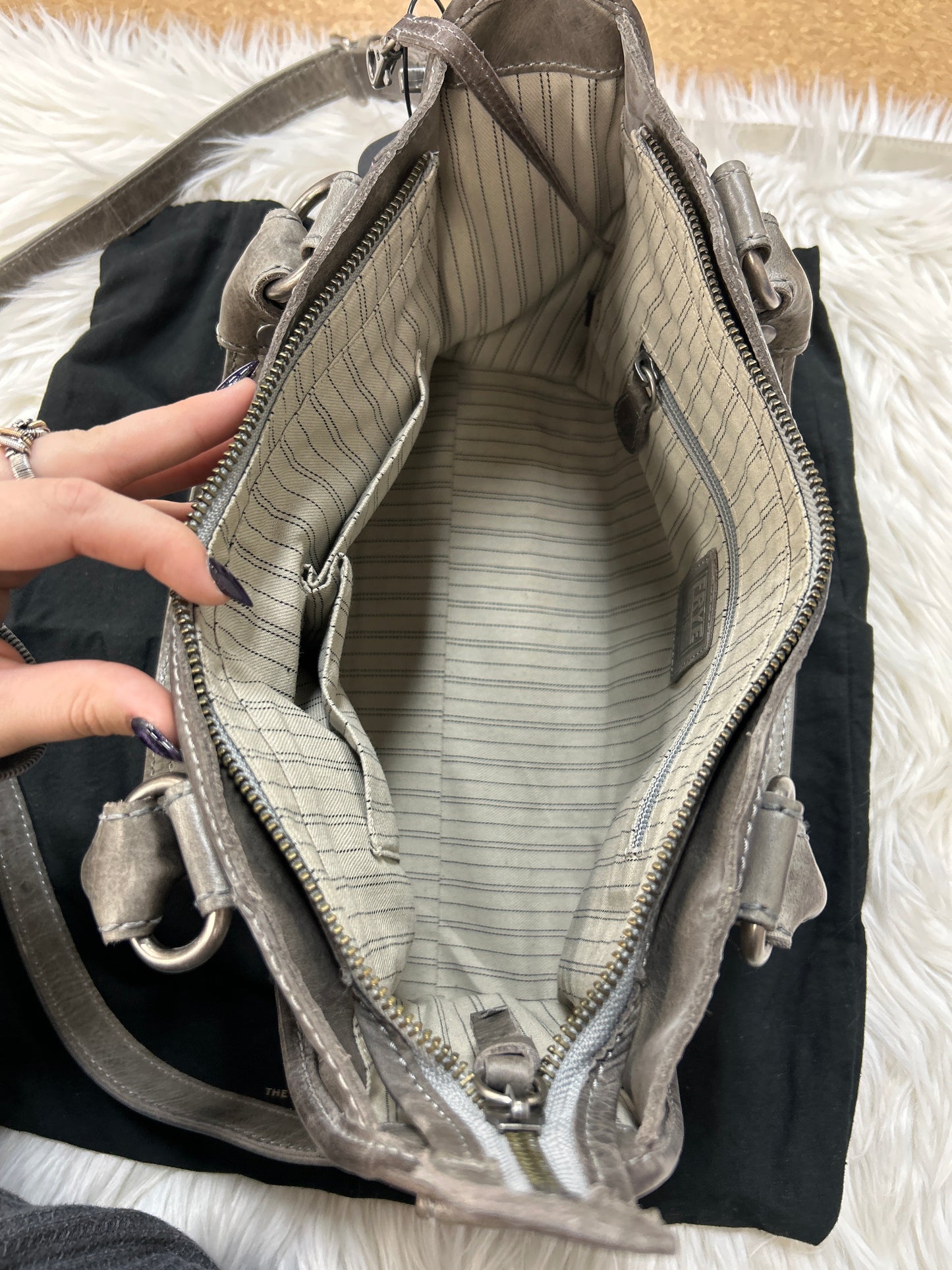 Handbag Designer By Frye In Grey, Size:Medium
