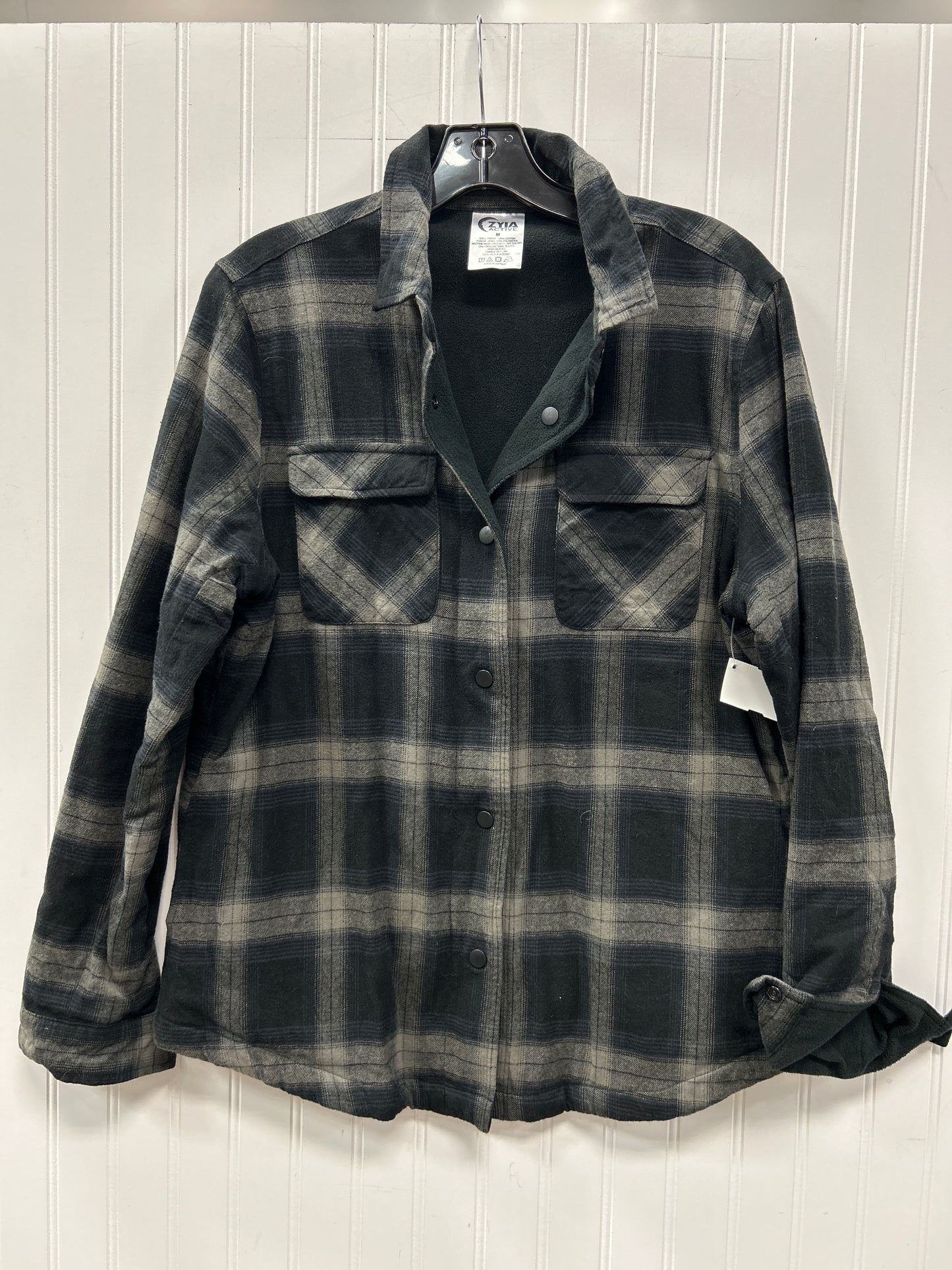 Jacket Fleece By Zyia In Black & Grey, Size:M