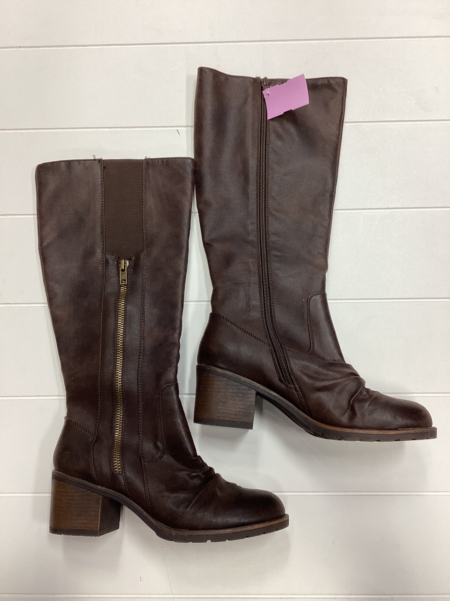 Boots Mid-Calf Heels By Bare Traps In Brown, Size:10