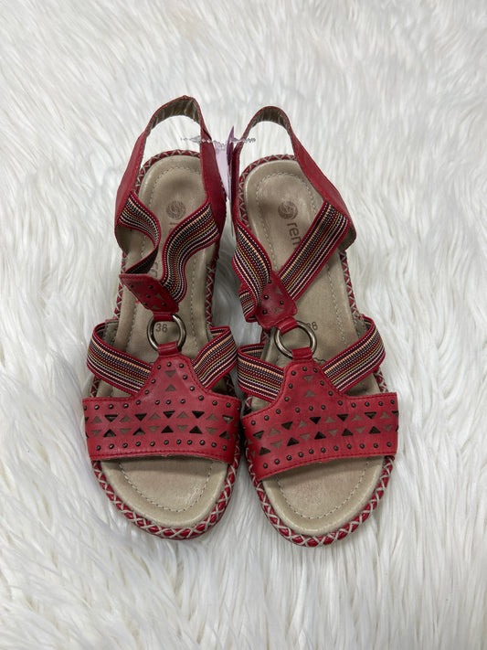 Sandals Heels Wedge By Cmc In Red & Tan, Size:7.5