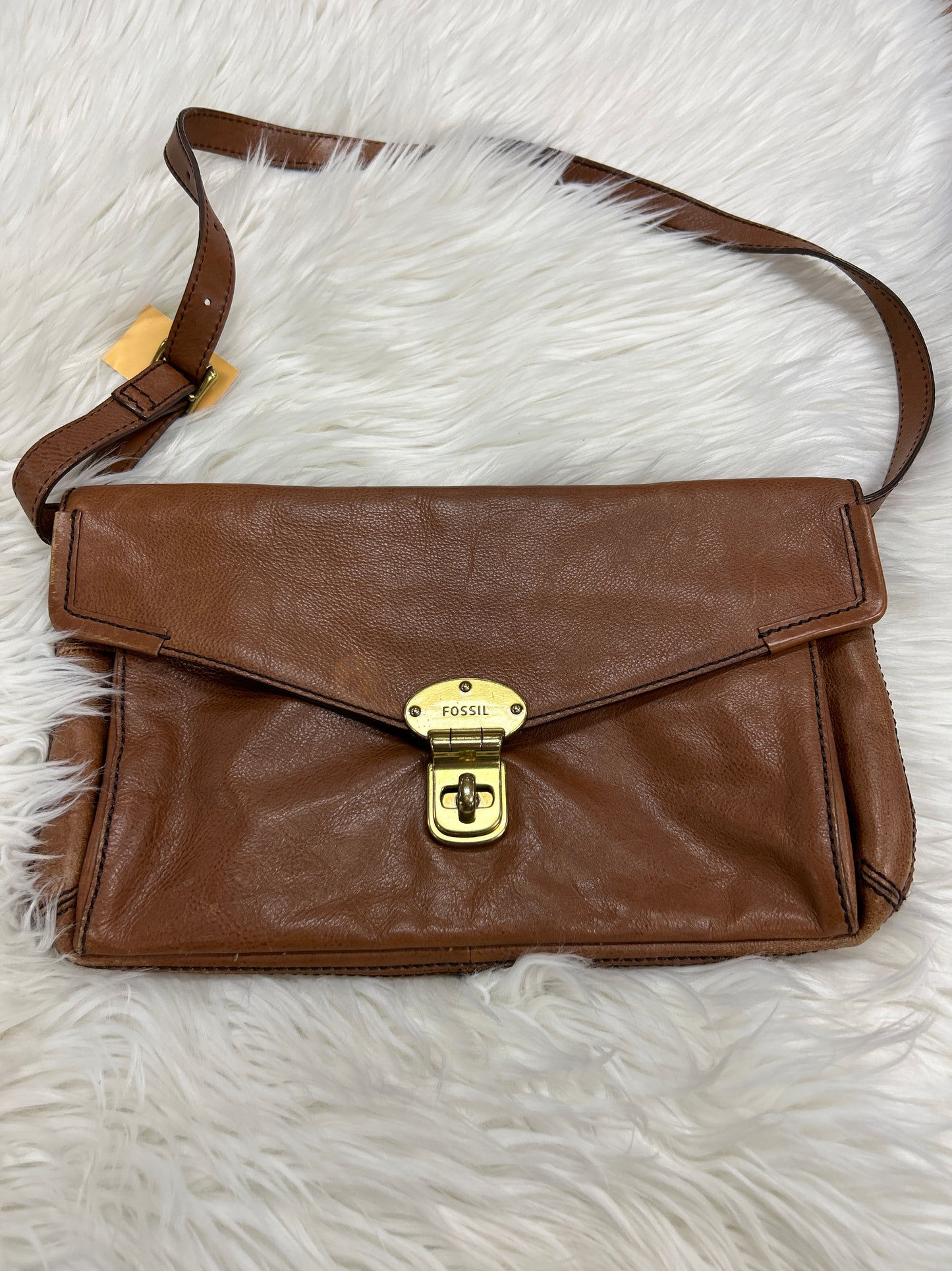 Handbag Leather By Fossil In Brown, Size:Medium