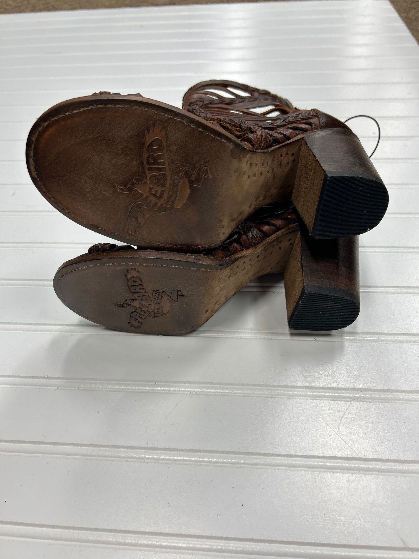 Sandals Heels Block By Freebird In Brown, Size:9
