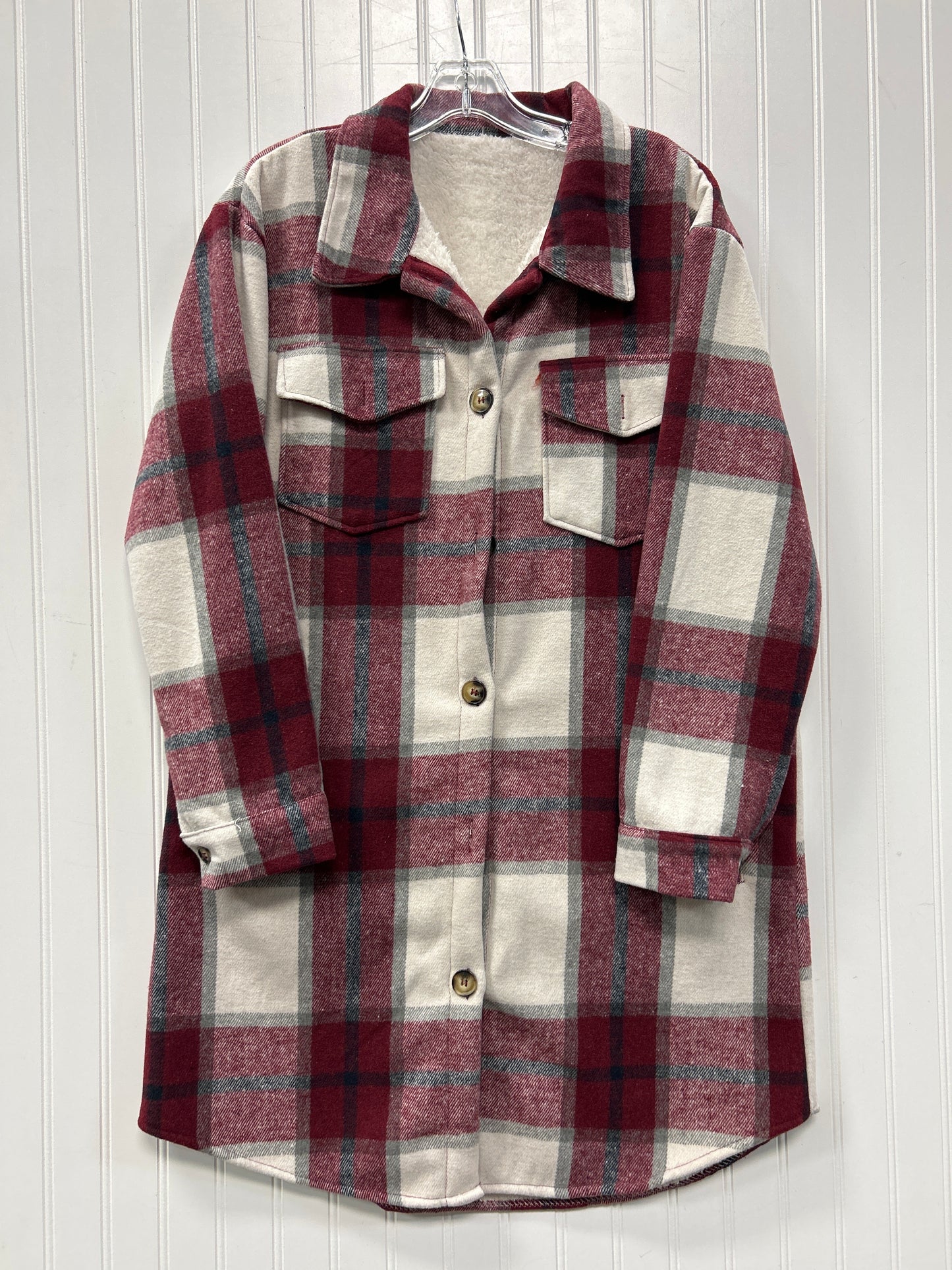 Jacket Fleece By Clothes Mentor In Red & White, Size:L
