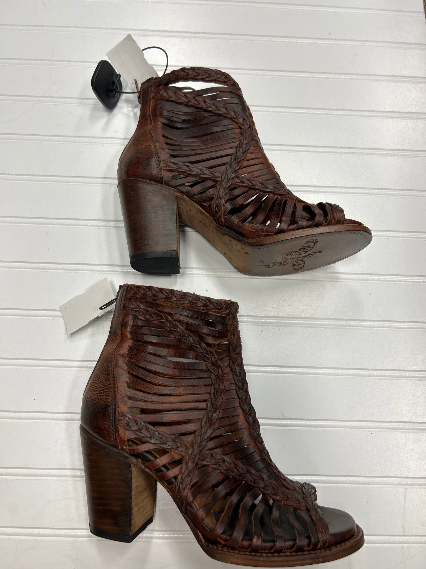 Sandals Heels Block By Freebird In Brown, Size:9