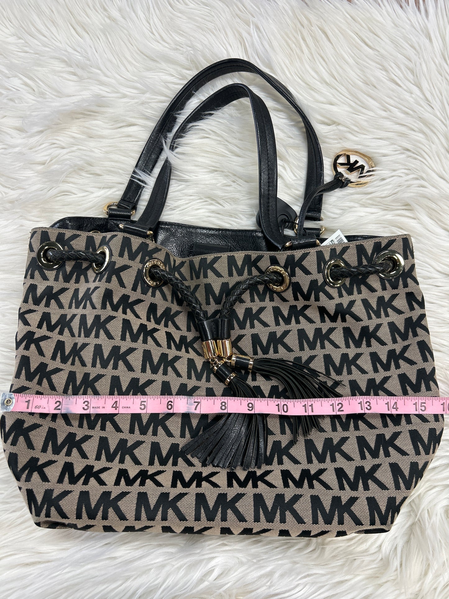 Handbag Designer By Michael Kors In Black & Tan, Size:Large