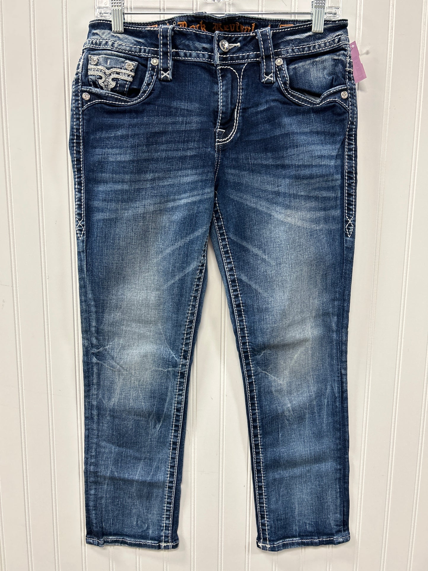 Jeans Cropped By Rock Revival In Blue Denim, Size:6