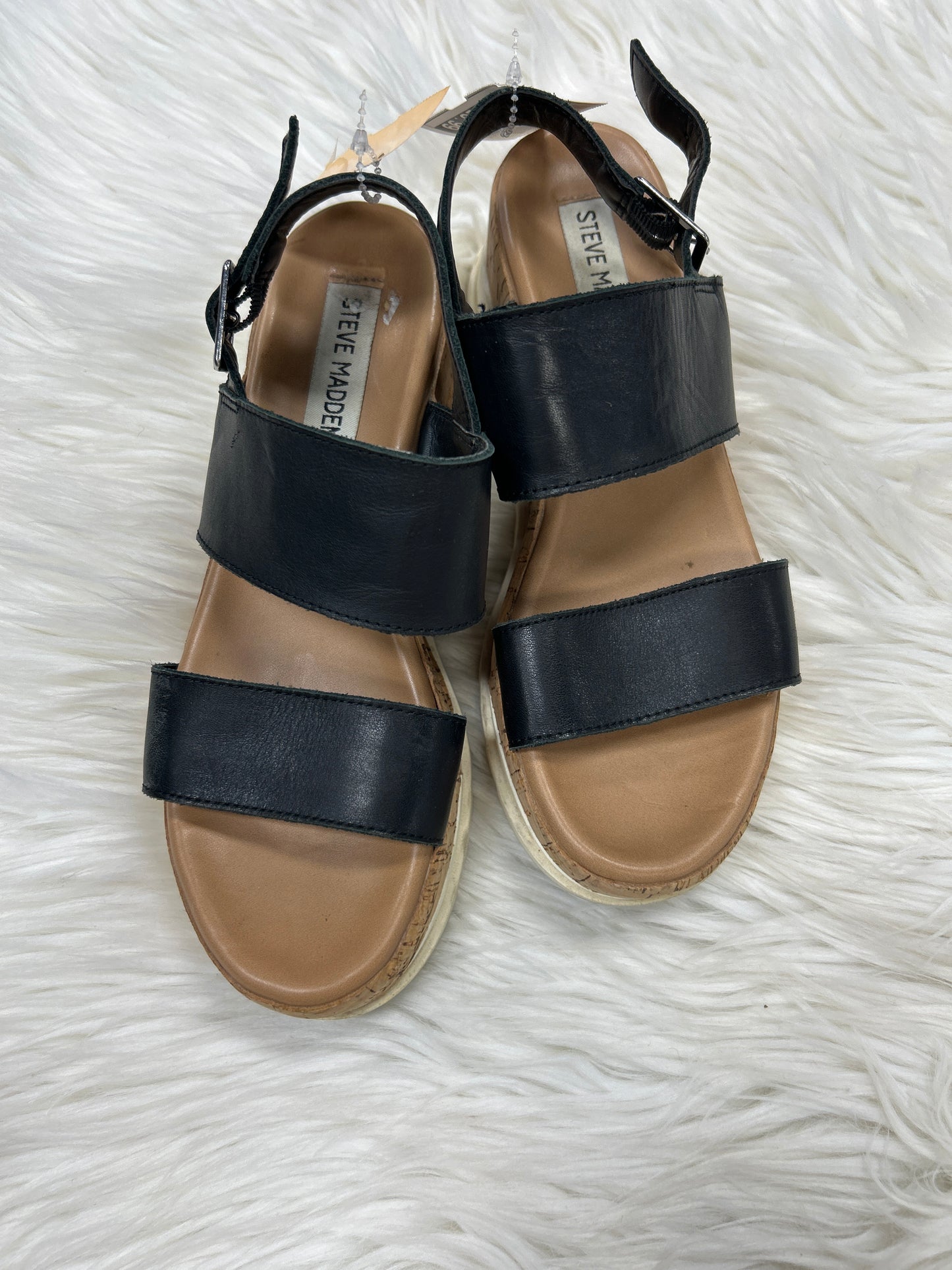 Sandals Heels Wedge By Steve Madden In Black, Size:5.5