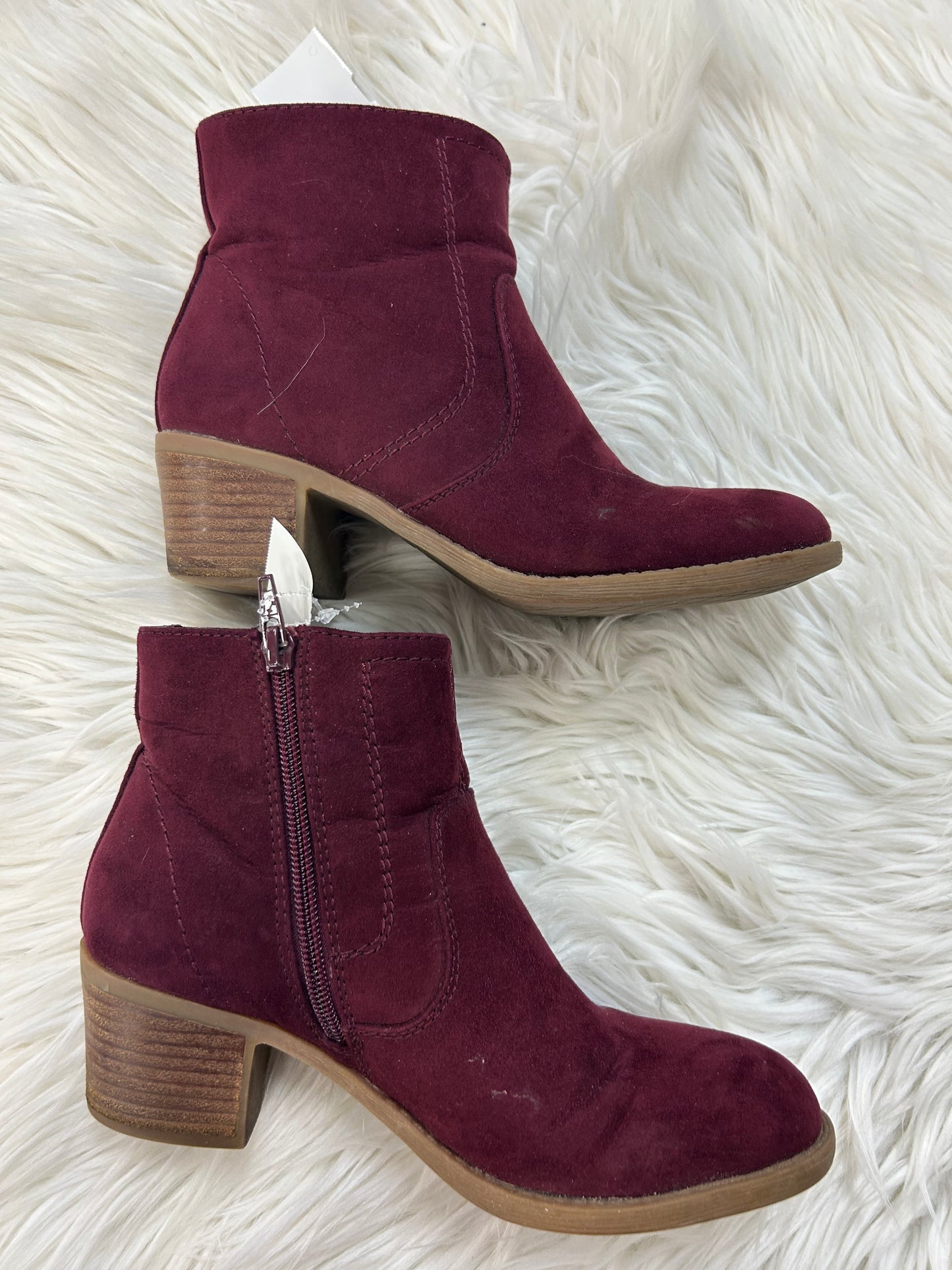 Boots Ankle Heels By Ruff Hewn In Maroon, Size:6.5