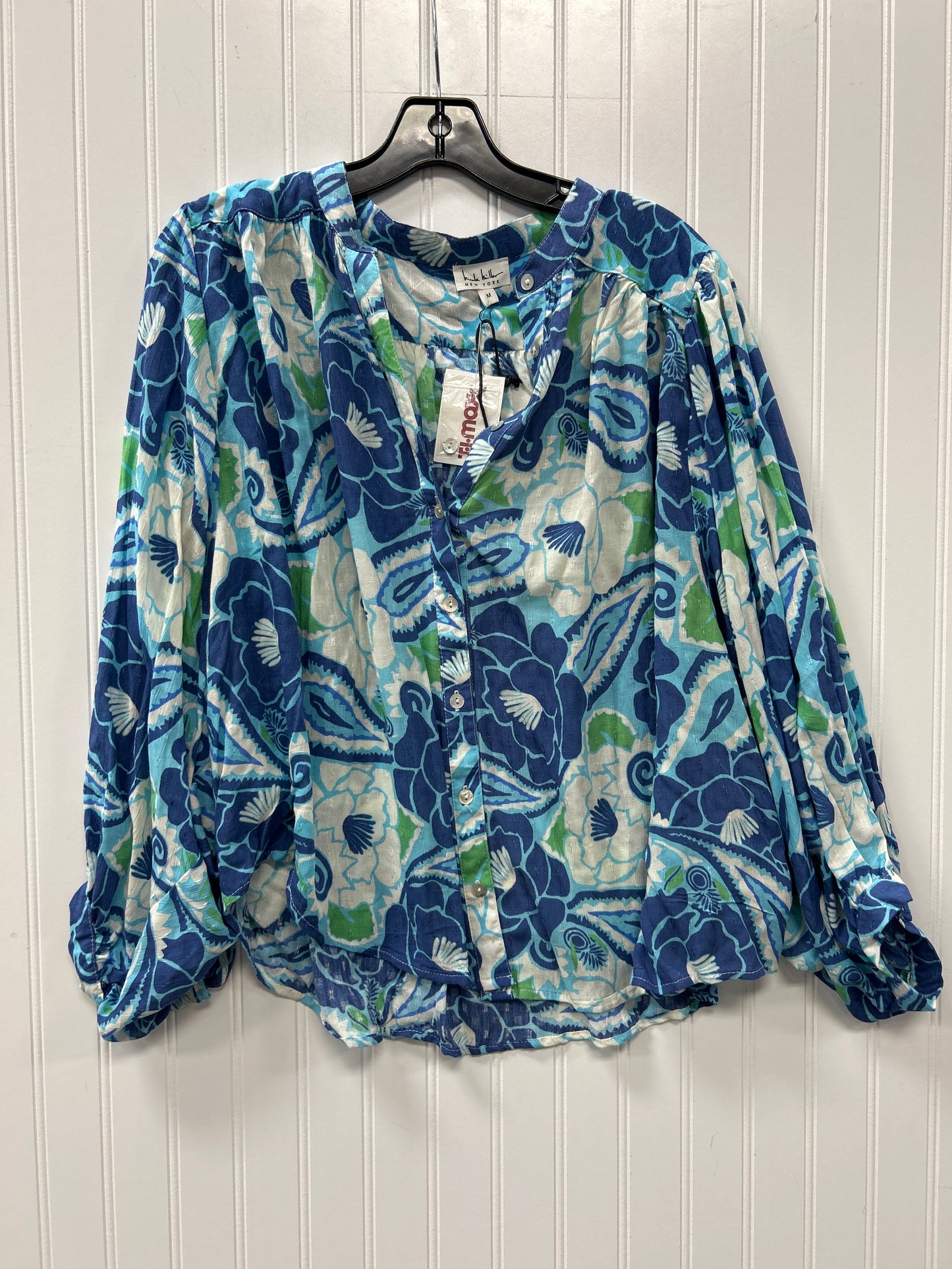 Blouse Ls By Nicole By Nicole Miller In Blue & Green, Size:M