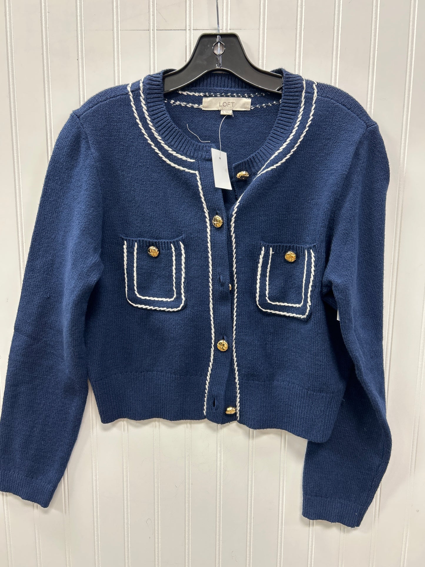Sweater Cardigan By Loft In Navy, Size:L