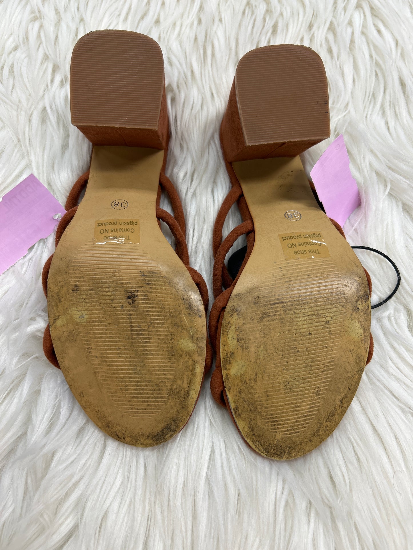 Sandals Heels Block By Clothes Mentor In Brown, Size:7.5